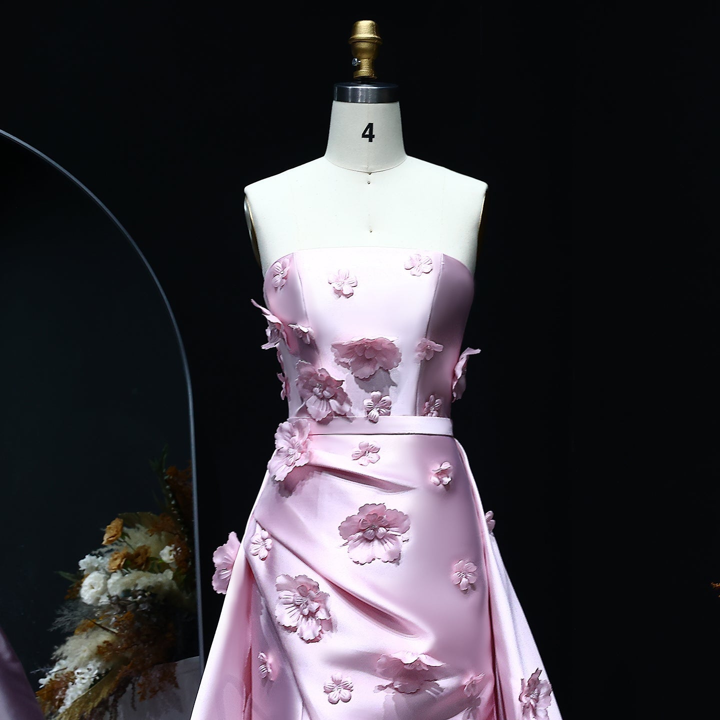 Elegant Pink 3D Flowers Evening Dress with Overskirt SS273