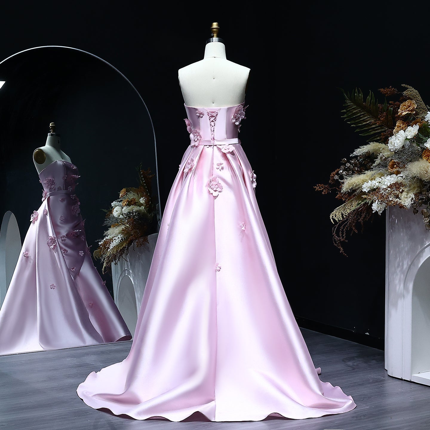 Elegant Pink 3D Flowers Evening Dress with Overskirt SS273