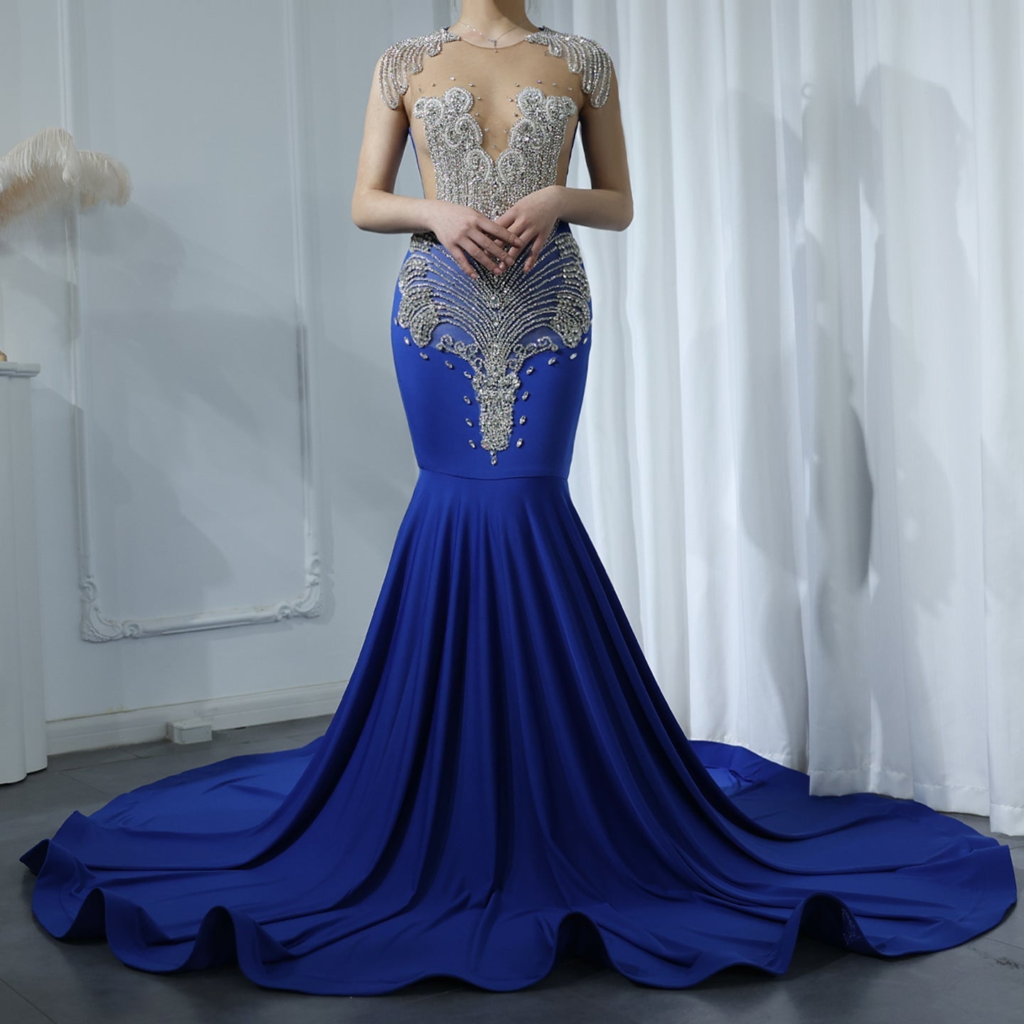 Luxury Crystal Mermaid Royal Blue Prom Dress RM057