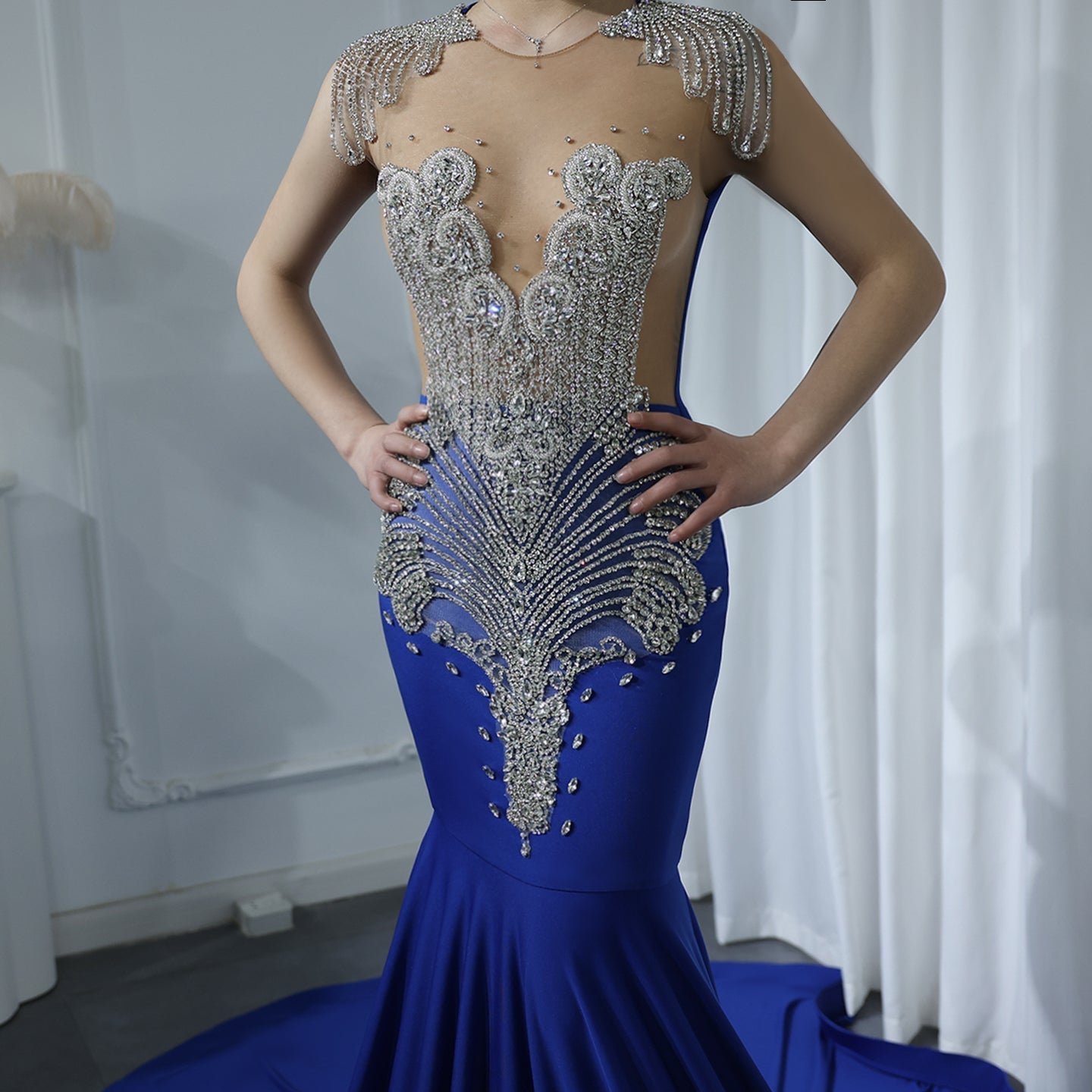 Luxury Crystal Mermaid Royal Blue Prom Dress RM057