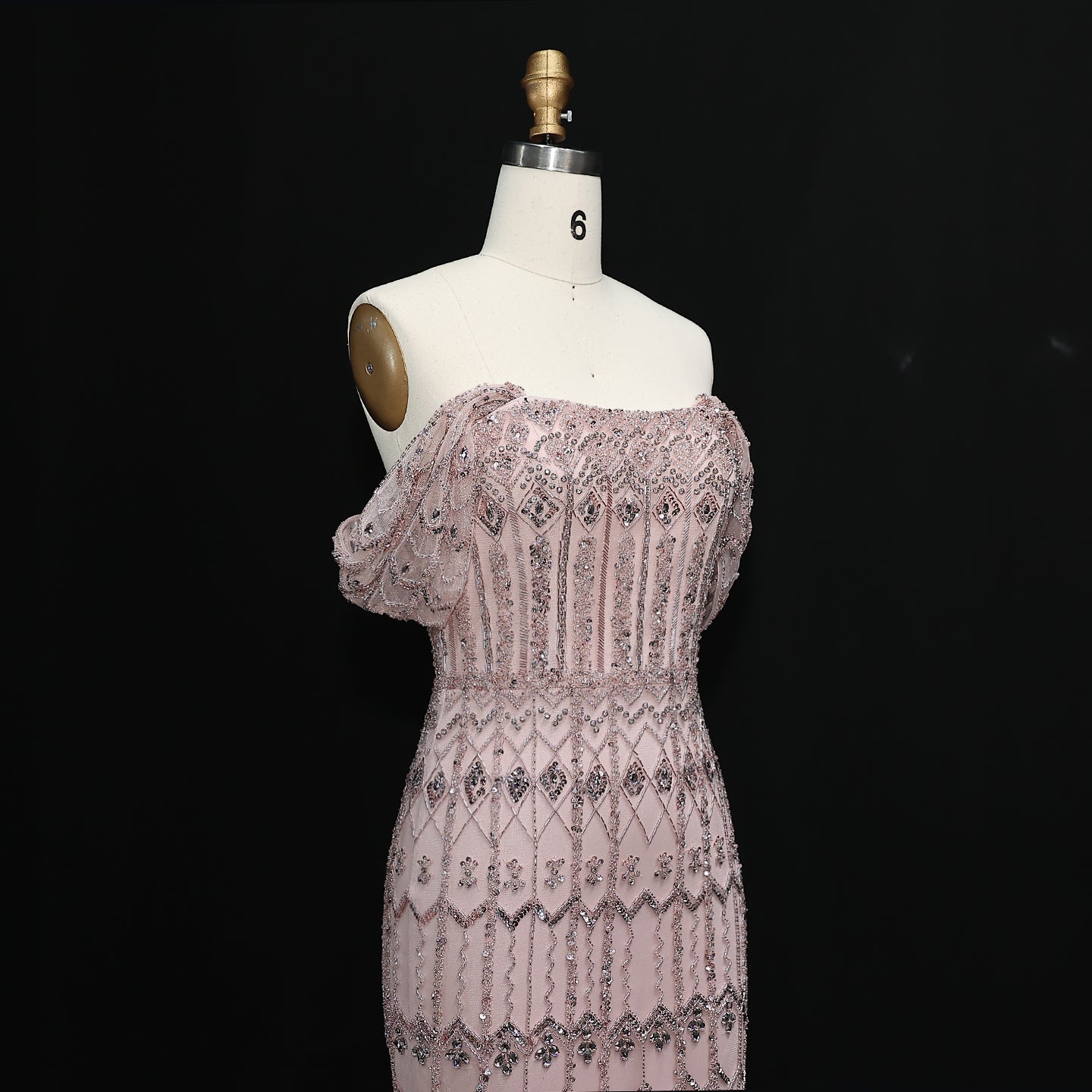 Luxury White Beaded Short Sleeves Evening Dress SS291