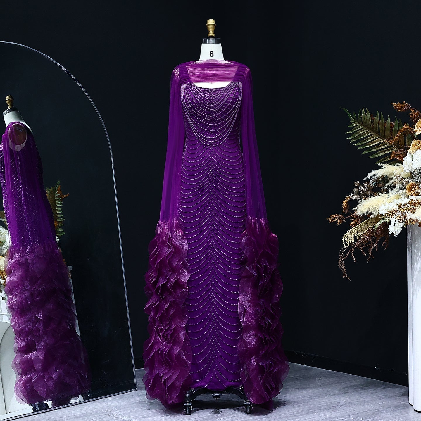 Luxury Beading Purple Evening Dress with Cape Sleeves SS280  Purple / US 16