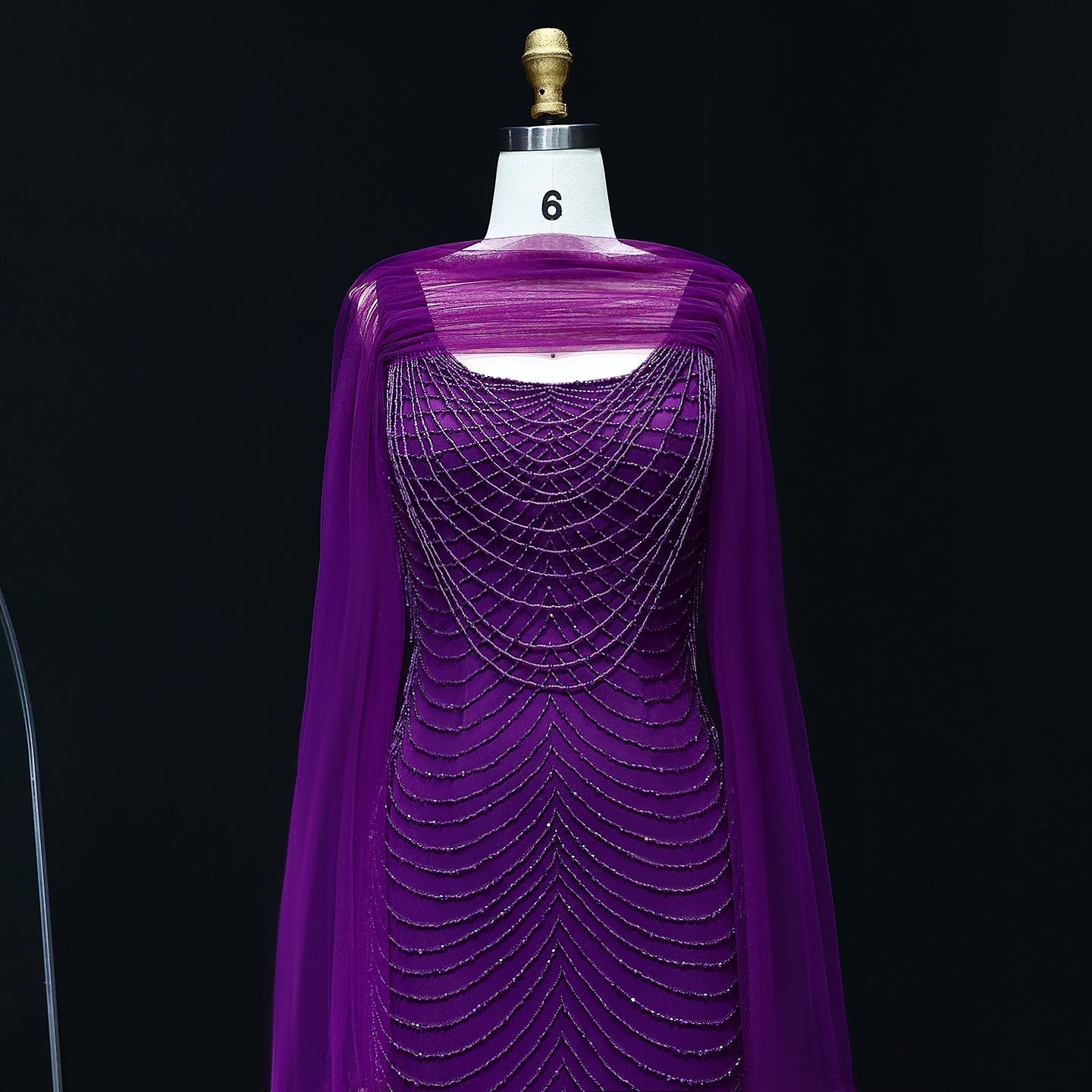 Luxury Beading Purple Evening Dress with Cape Sleeves SS280