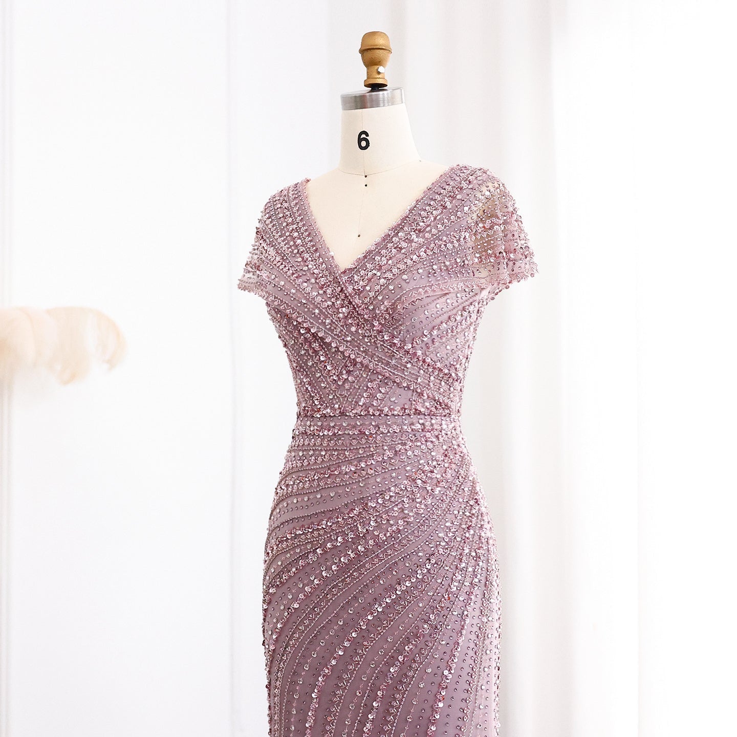 Luxury Silver Nude Mermaid Evening Dress SS045