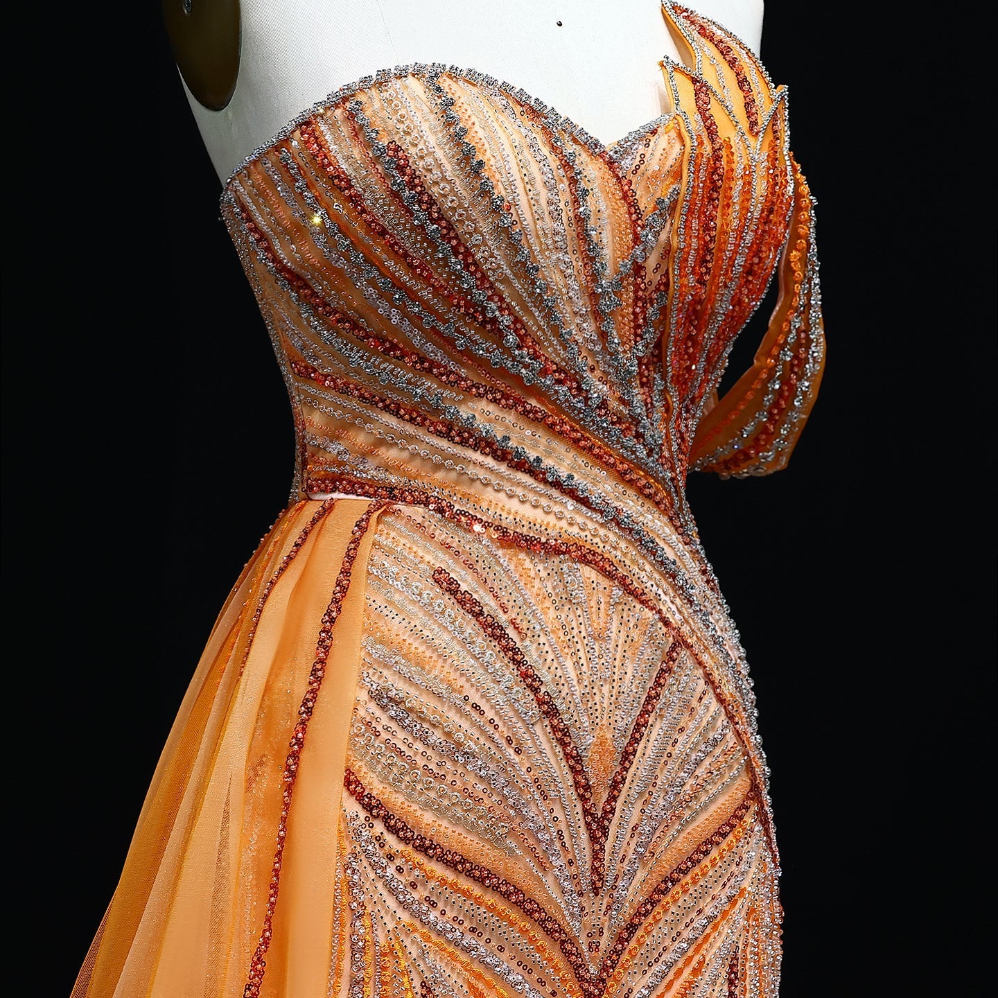 Luxury Orange One Shoulder Evening Dress with Overskirt SS257