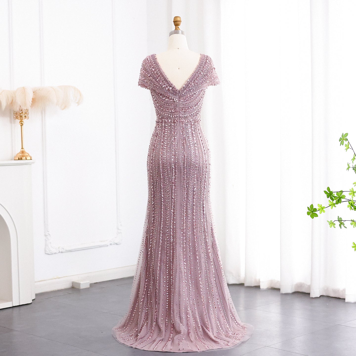 Luxury Silver Nude Mermaid Evening Dress SS045