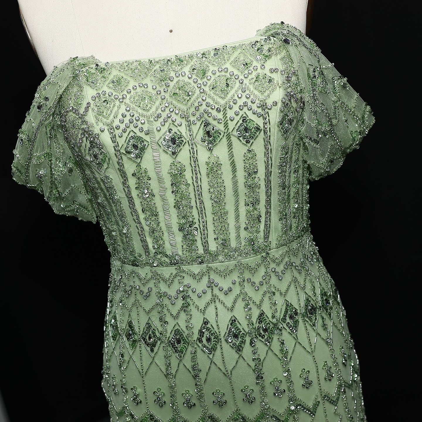 Luxury White Beaded Short Sleeves Evening Dress SS291