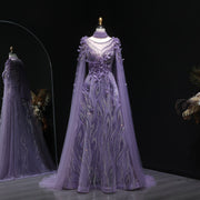 Luxury 3D flowers Purple Beaded Evening Dress with Scarf SS060  Purple / US 20