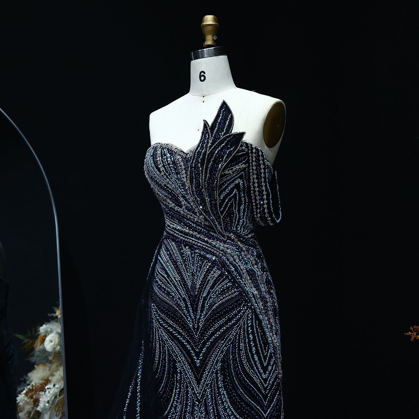 Luxury Orange One Shoulder Evening Dress with Overskirt SS257