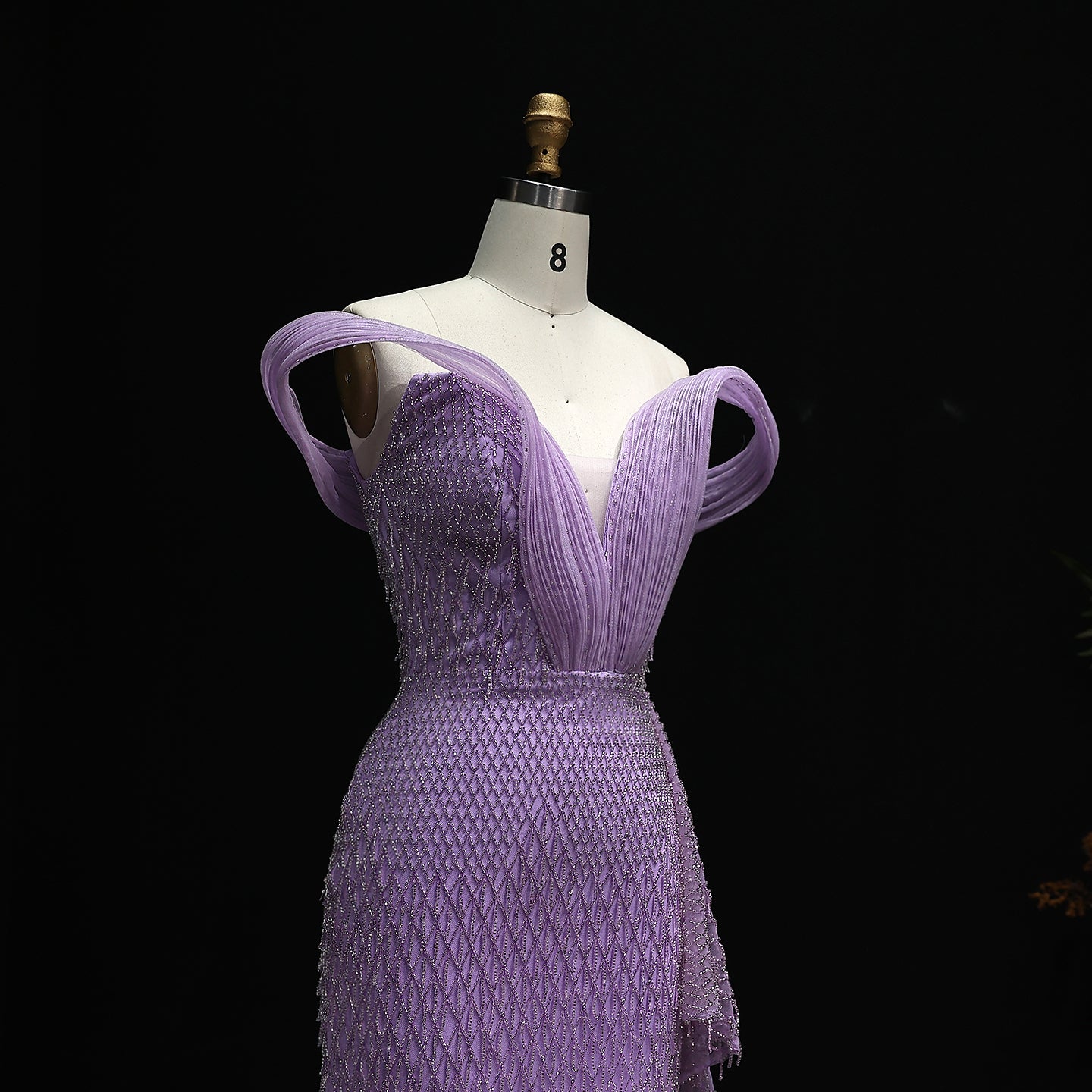 Elegant Crystal Off Shoulder Blue Evening Dress with Slit  SS115