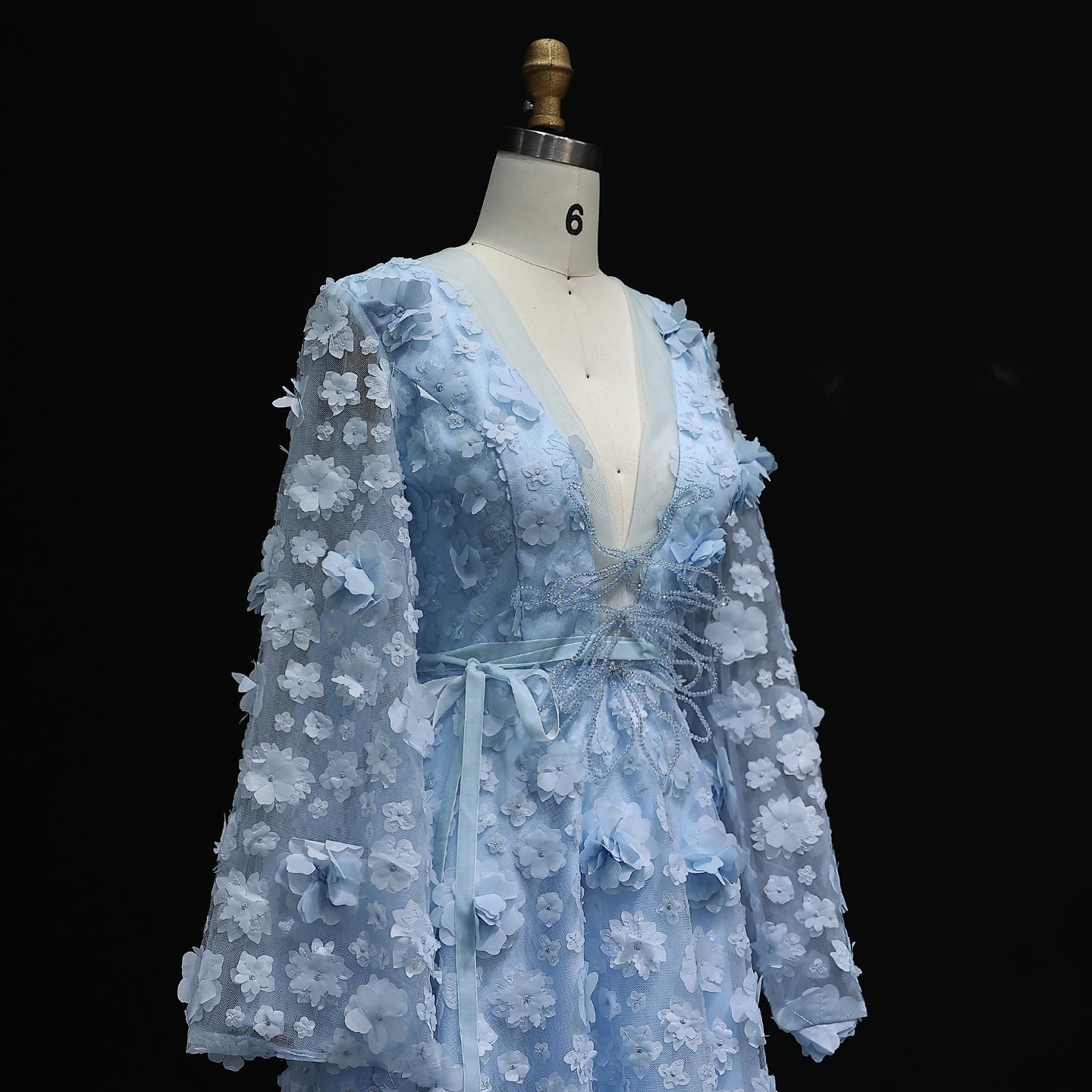 Arabic Peach-Pink 3D Flowers Long Sleeves Evening Dresses SS295