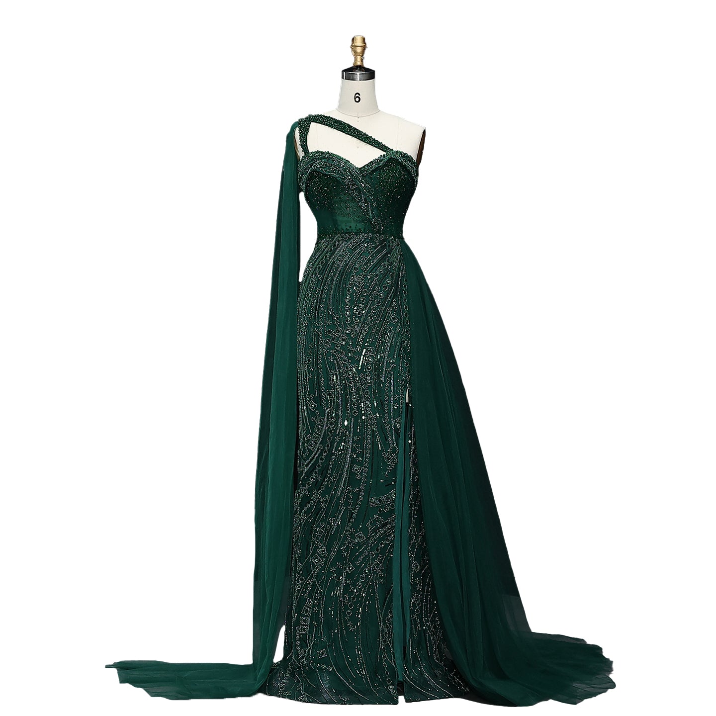 Burgundy One Shoulder Mermaid Evening Dress with Cape Overskirt SS129