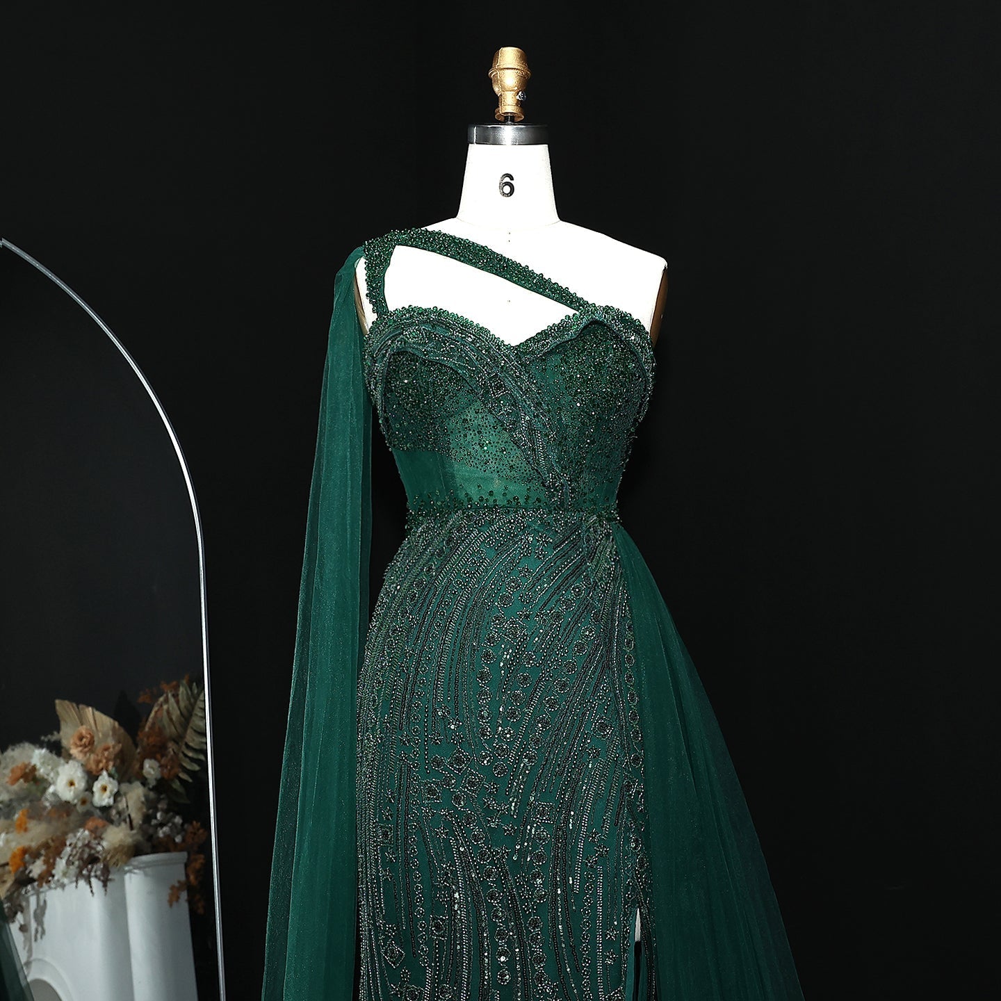 Burgundy One Shoulder Mermaid Evening Dress with Cape Overskirt SS129