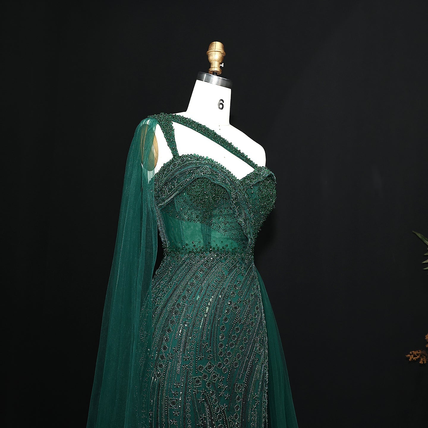 Burgundy One Shoulder Mermaid Evening Dress with Cape Overskirt SS129