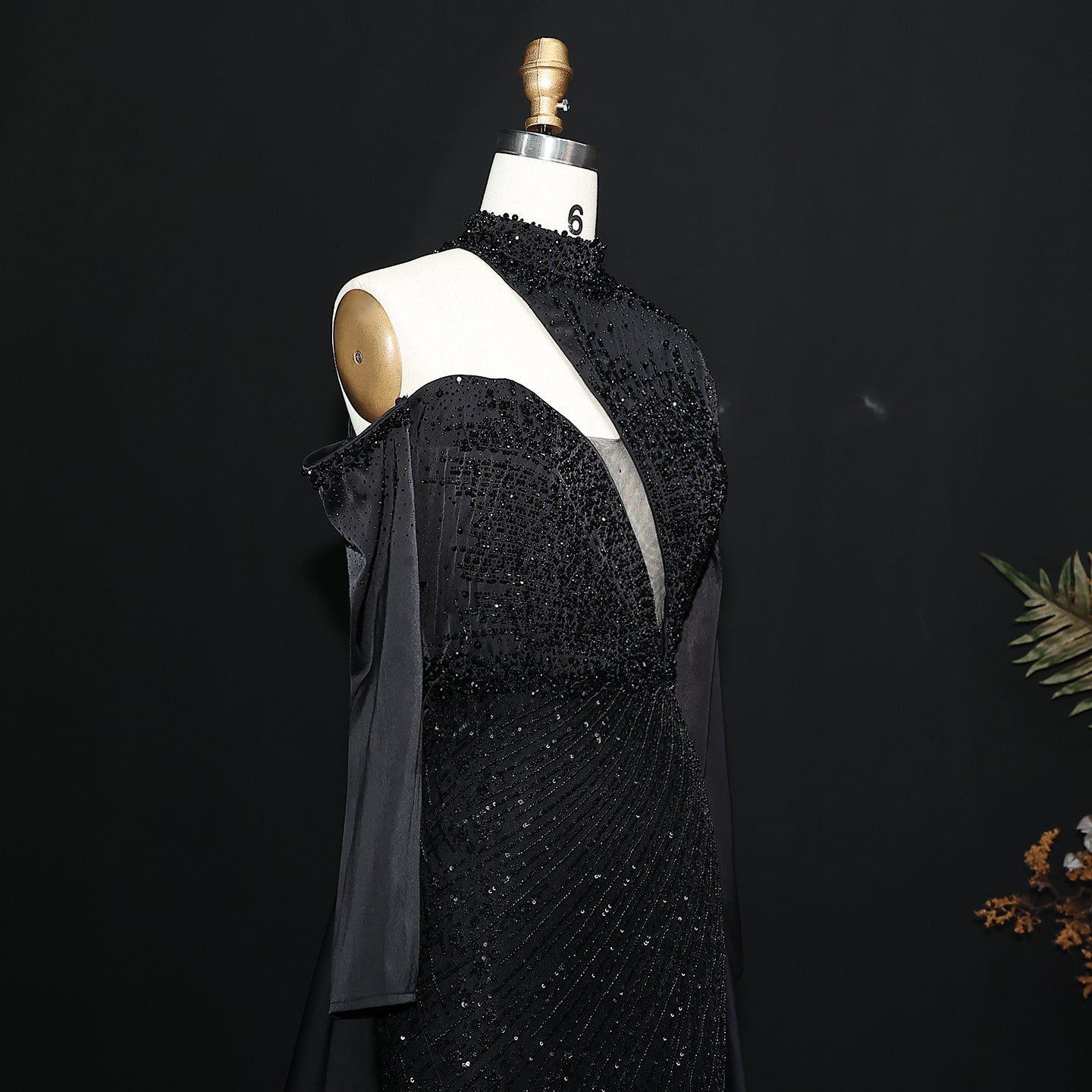 Luxury Red Long Sleeves Evening Dress with Overskirt SS019