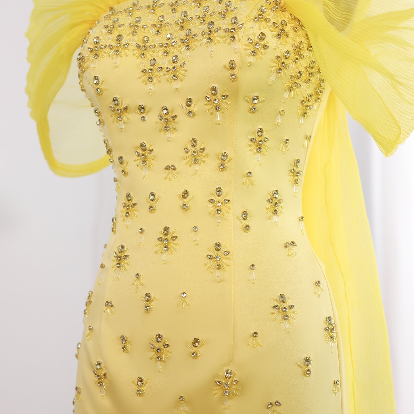 Luxury Beaded Yellow Evening Dress with Cape SS570