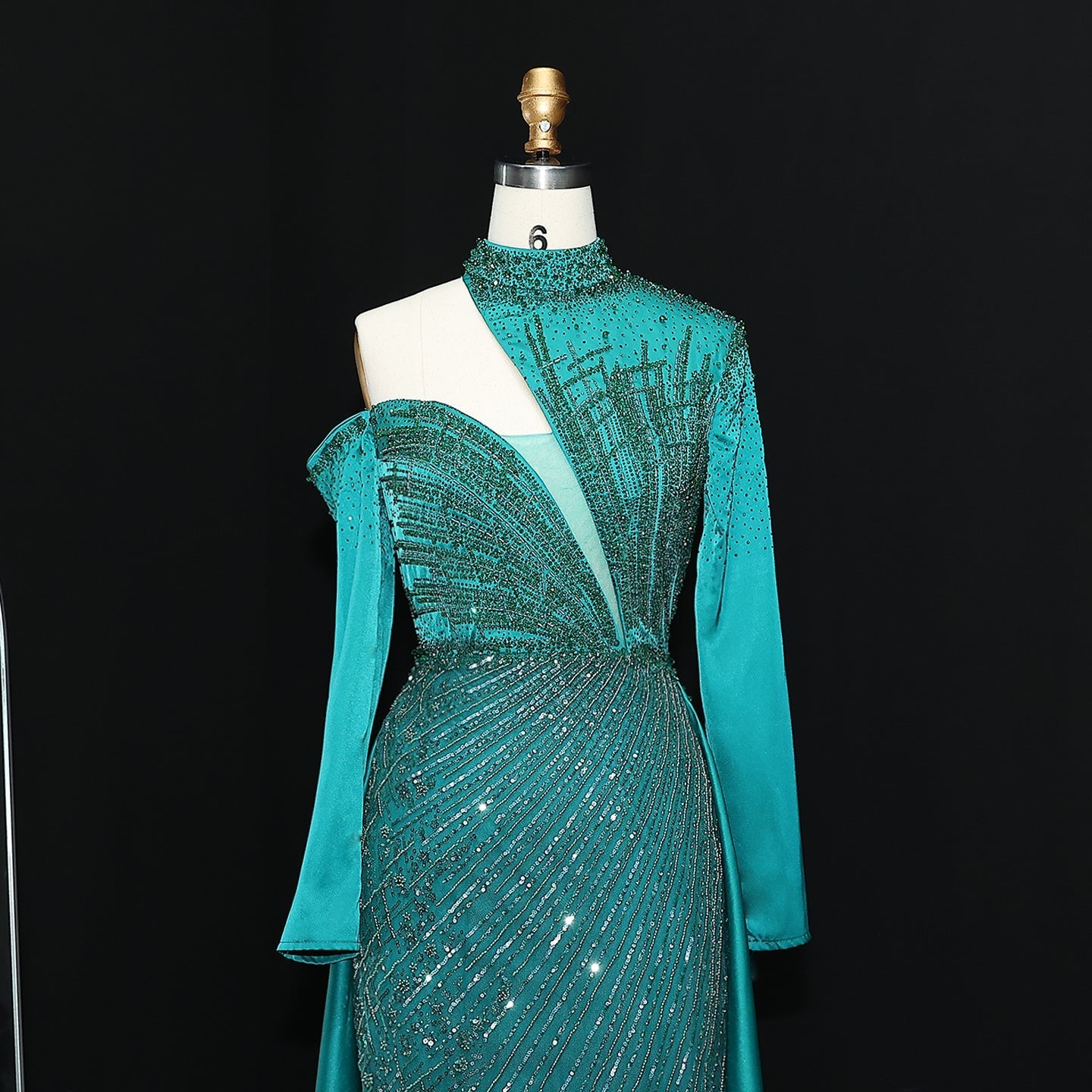 Luxury Red Long Sleeves Evening Dress with Overskirt SS019