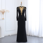 Elegant Black Long Sleeves Evening Dress with Gold Beaded SS217  Black / US 14