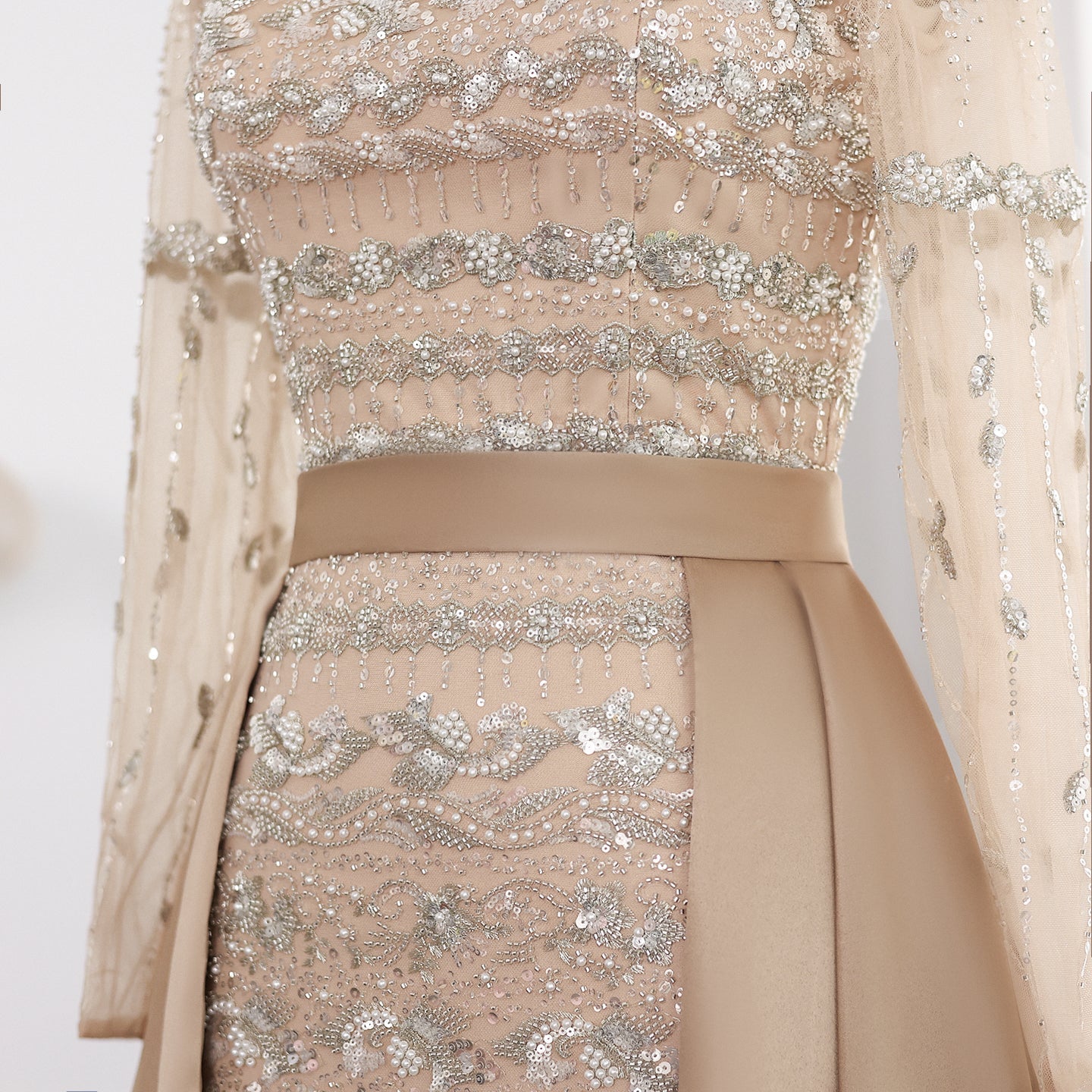 Luxury Sage Green Evening Dress with Detachable Overskirt SS238A