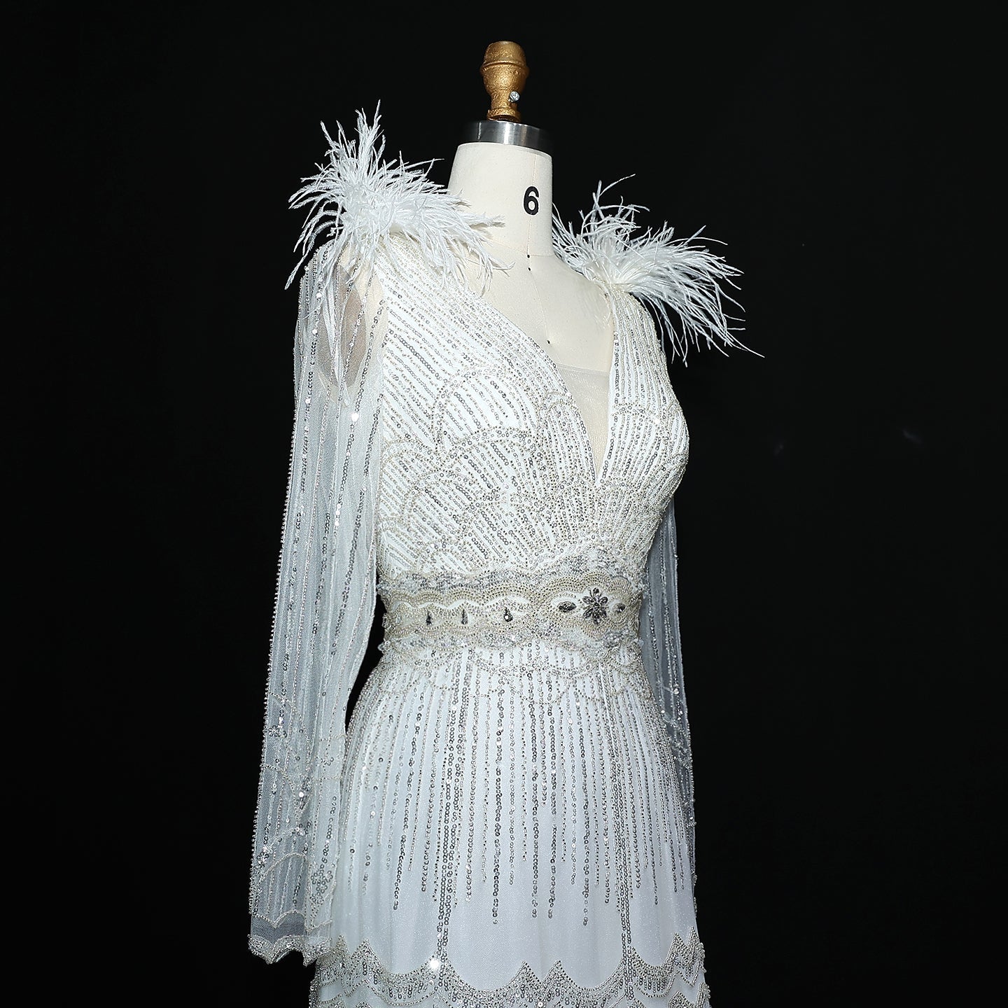 Luxury Feathers Lilac Long Sleeves Evening Dress SS018