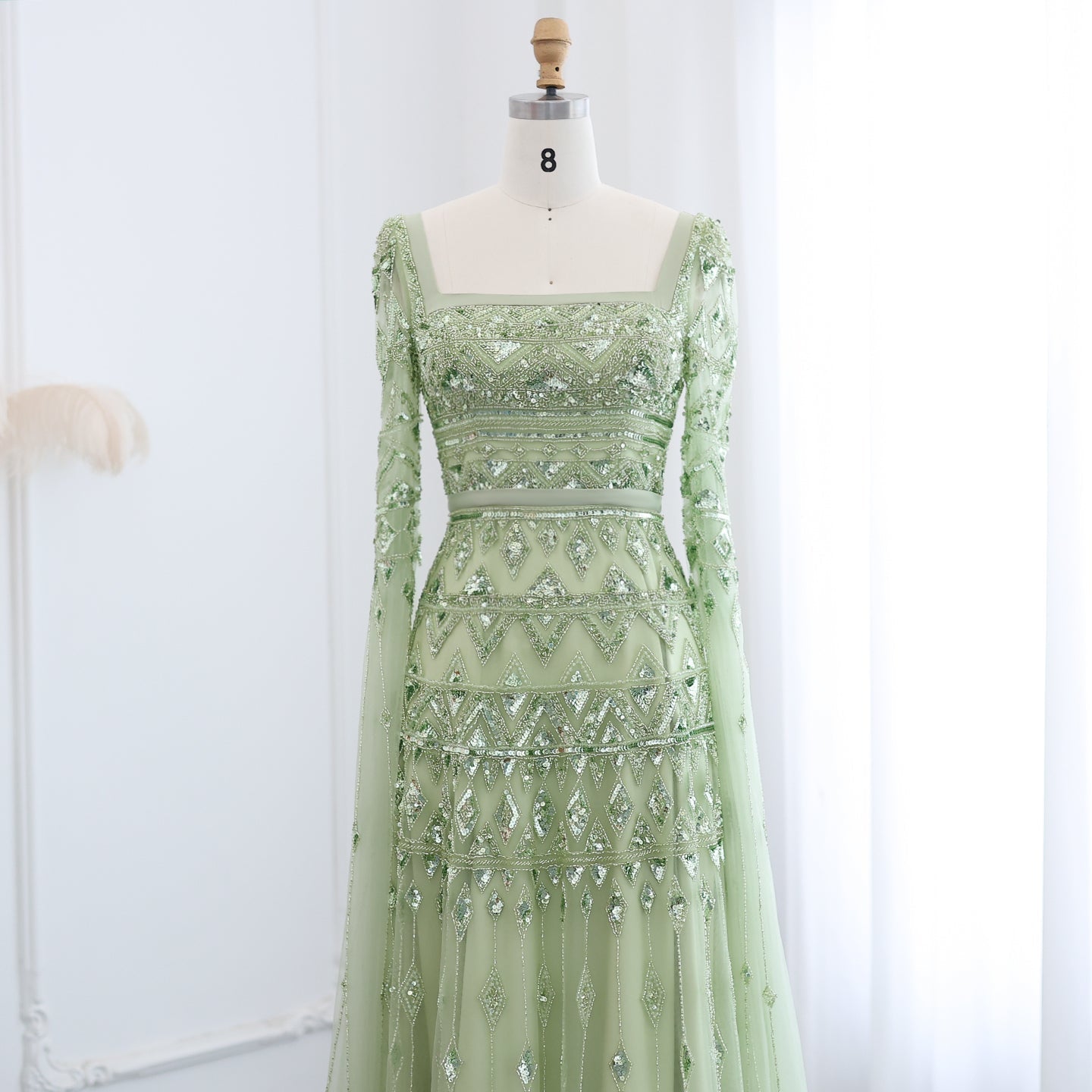 Luxury Wine Red Evening Dress with Cape Sleeves SS461