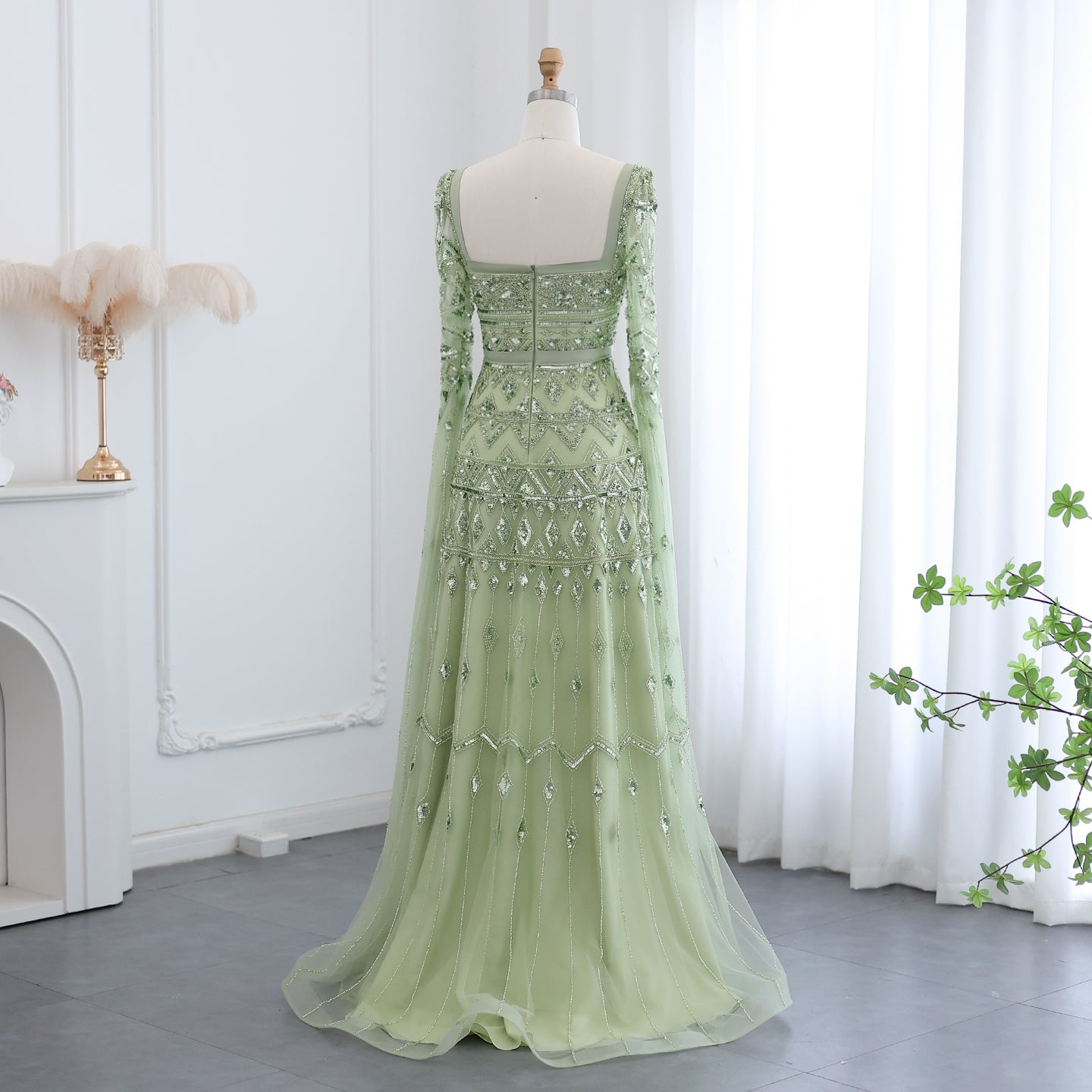 Luxury Wine Red Evening Dress with Cape Sleeves SS461