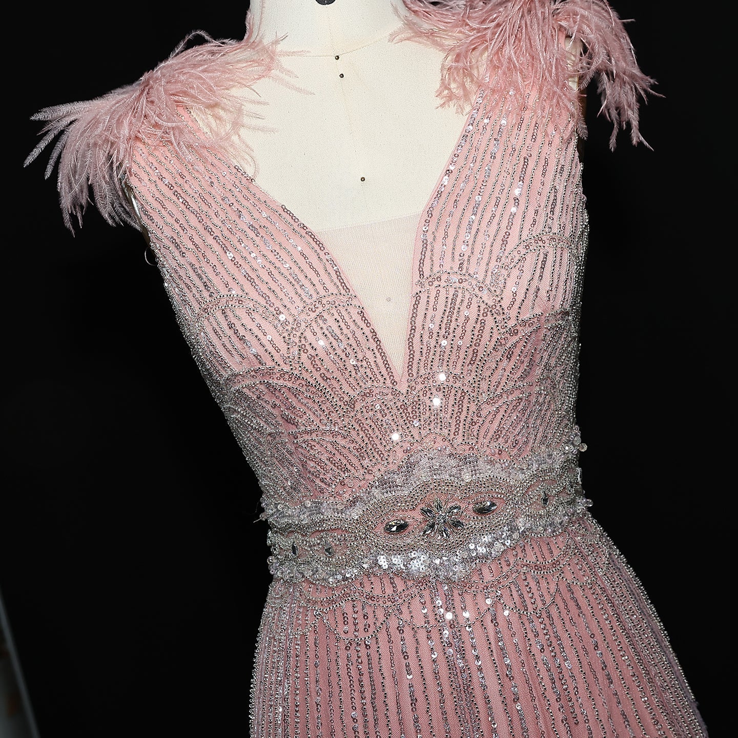 Luxury Feathers Lilac Long Sleeves Evening Dress SS018