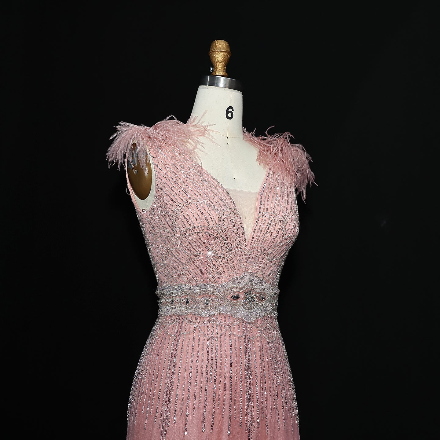 Luxury Feathers Lilac Long Sleeves Evening Dress SS018