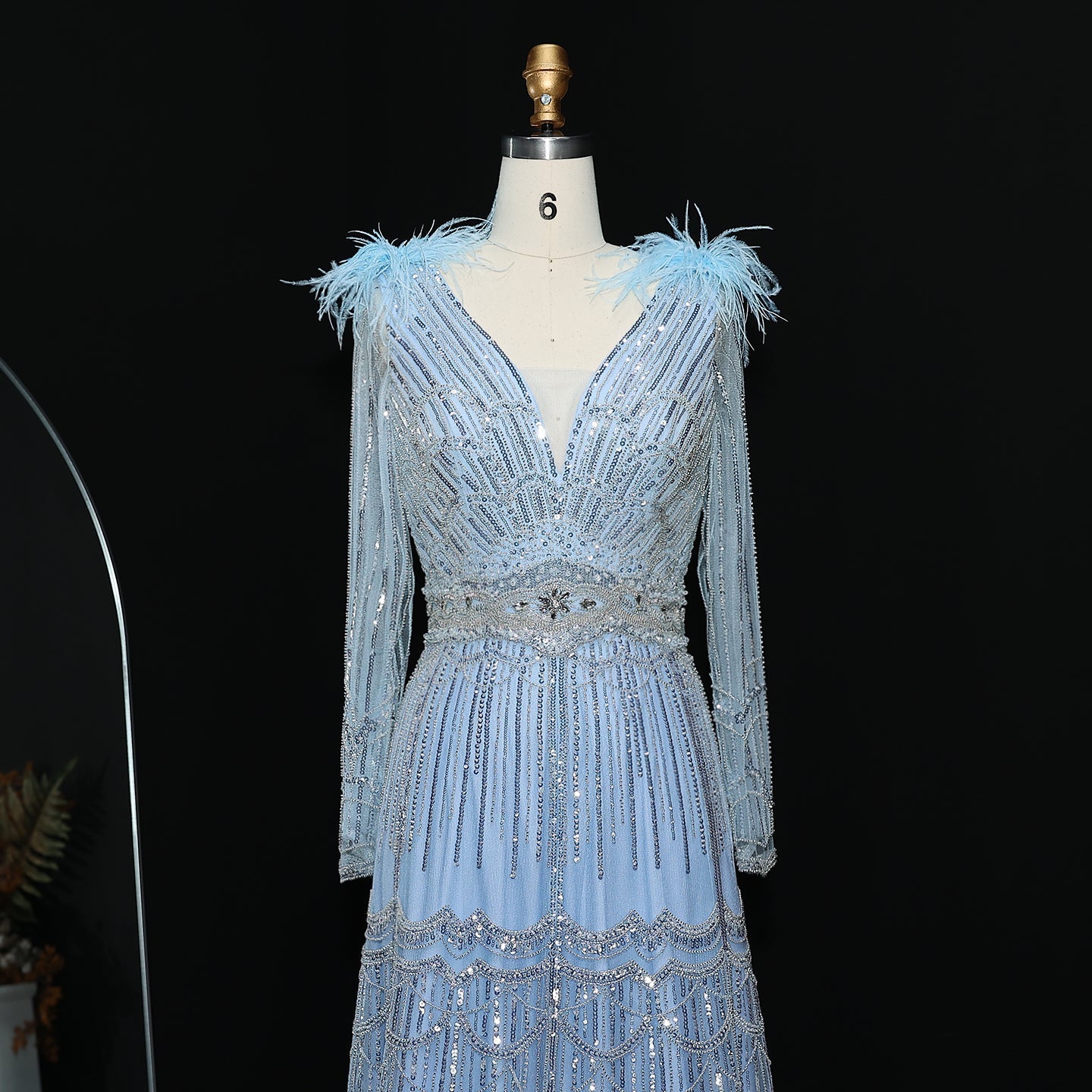 Luxury Feathers Lilac Long Sleeves Evening Dress SS018