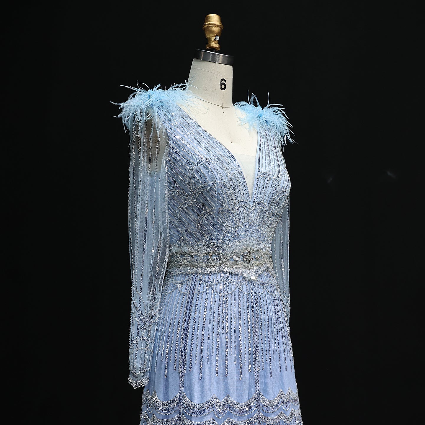 Luxury Feathers Lilac Long Sleeves Evening Dress SS018