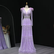 Luxury Feathers Lilac Long Sleeves Evening Dress SS018  Lilac / US 18
