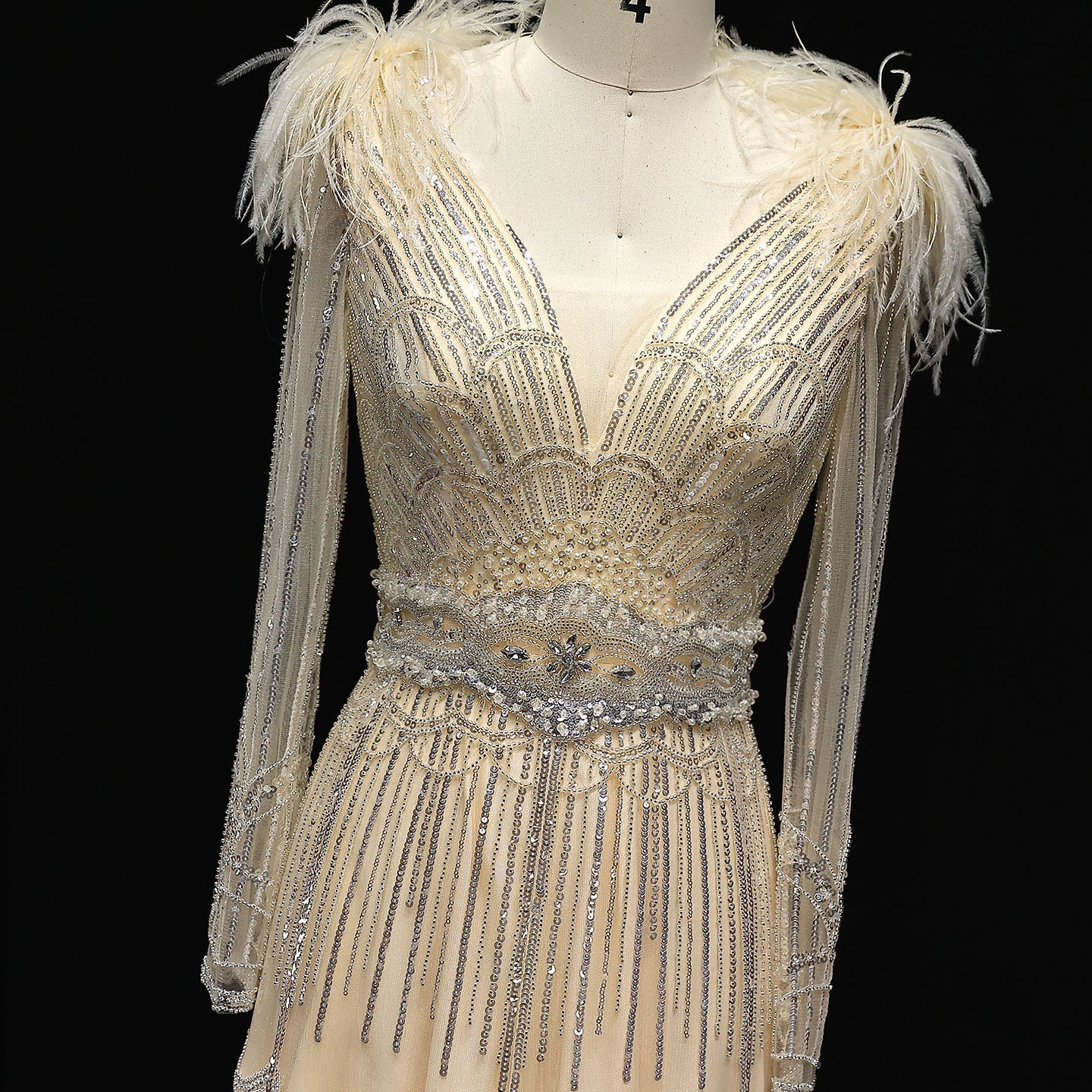 Luxury Feathers Lilac Long Sleeves Evening Dress SS018