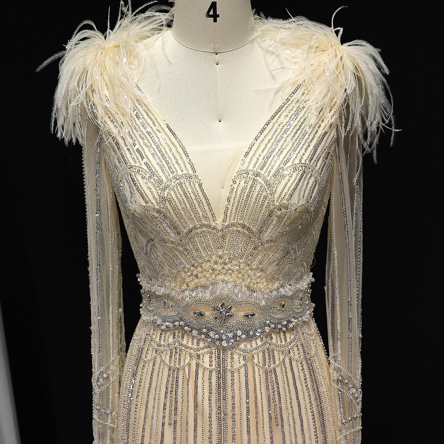 Luxury Feathers Lilac Long Sleeves Evening Dress SS018