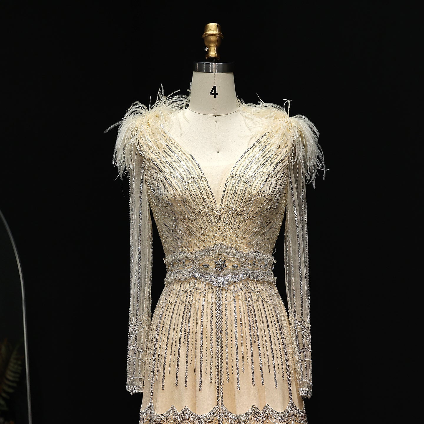 Luxury Feathers Lilac Long Sleeves Evening Dress SS018