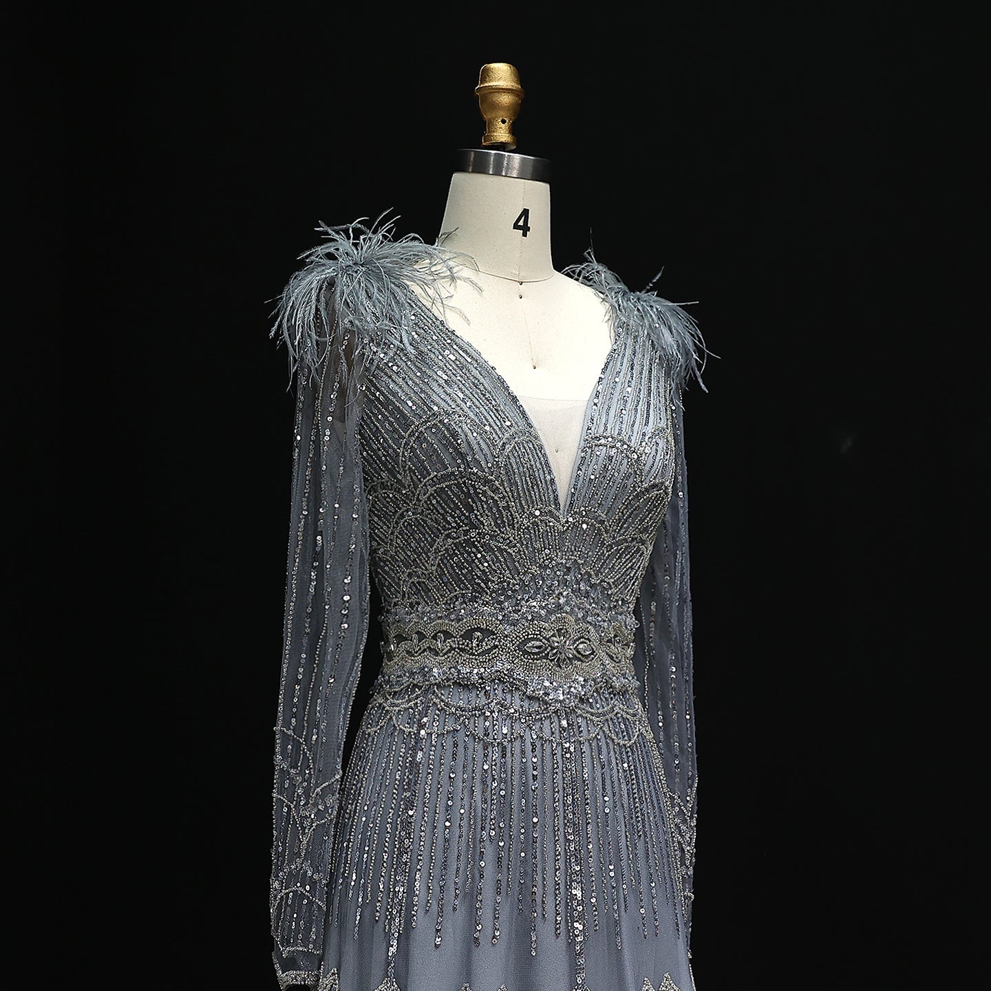 Luxury Feathers Lilac Long Sleeves Evening Dress SS018