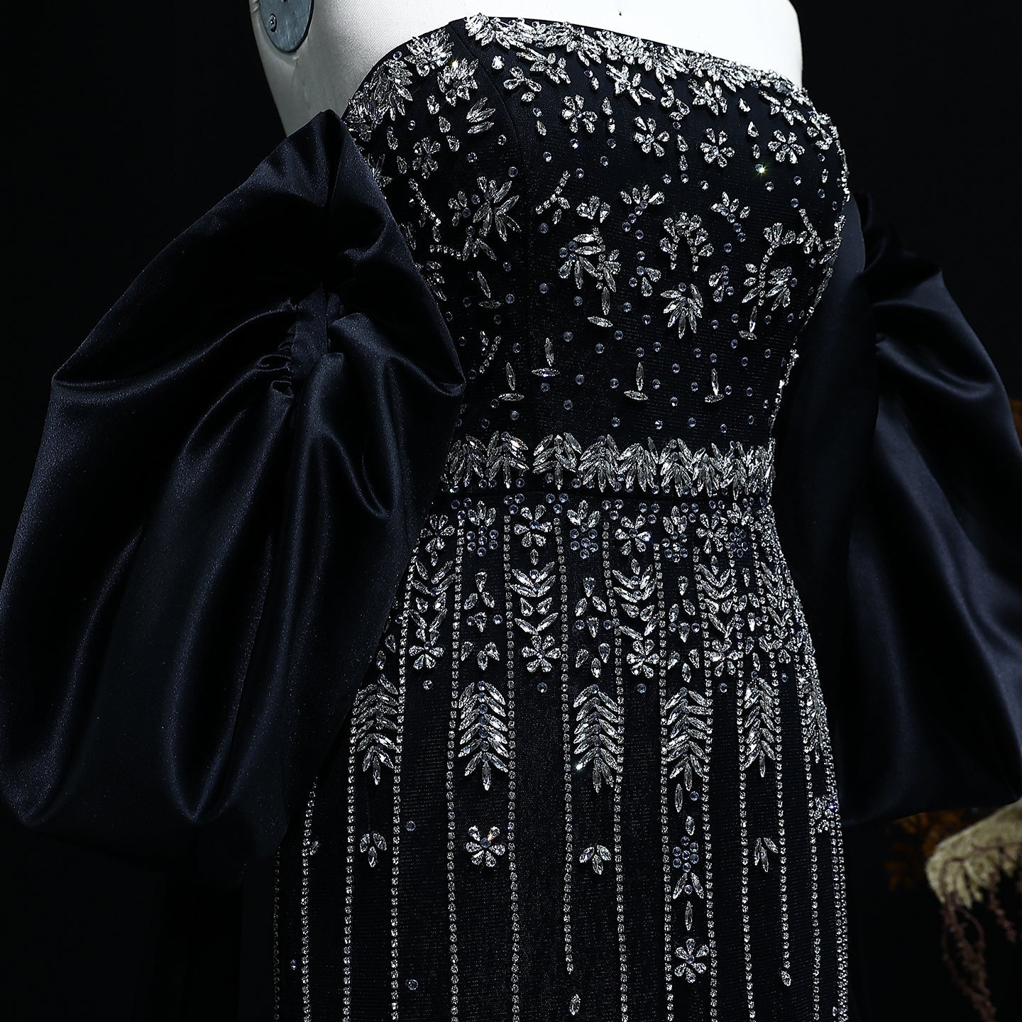 Luxury Crystal Tassel Black Evening Dress with Straps / Cape SS294