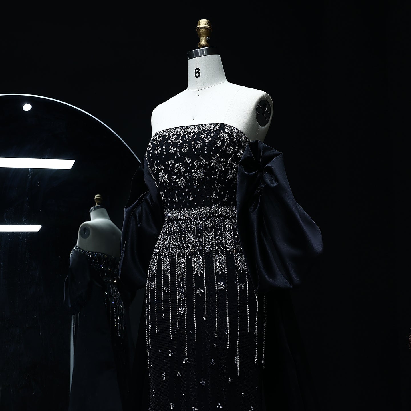 Luxury Crystal Tassel Black Evening Dress with Straps / Cape SS294