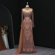 Stunning Brown Long Sleeve High Neck Evening Dress SS015  Brown / US 20