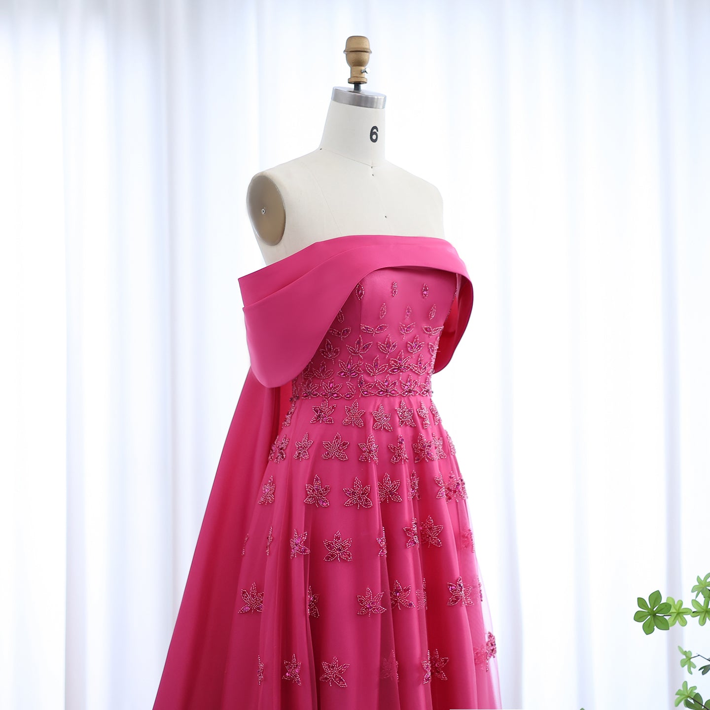 Luxury Yellow Off Shoulder Evening Dress with Cape Train SS455