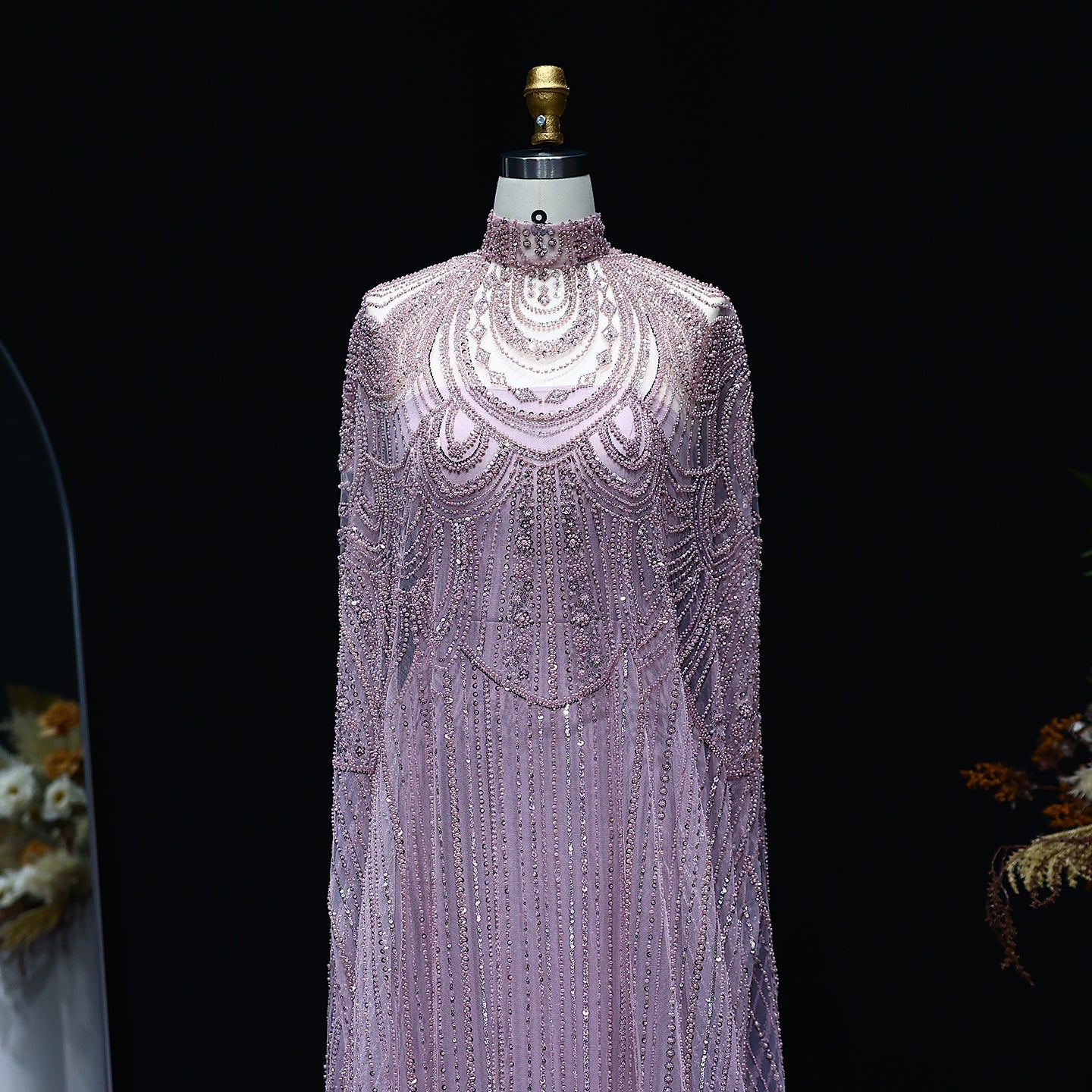 Luxury Nude Beaded High Neck 2 pieces Evening Dress SS780