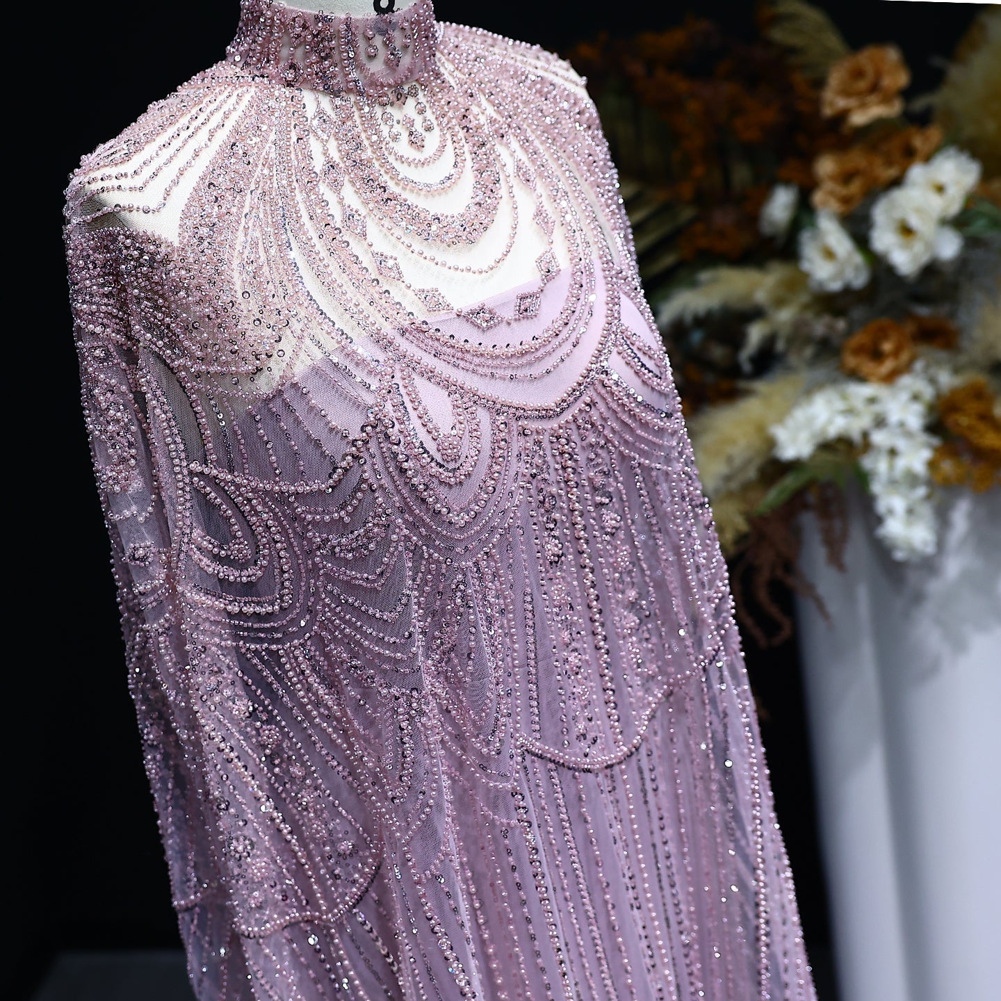 Luxury Nude Beaded High Neck 2 pieces Evening Dress SS780