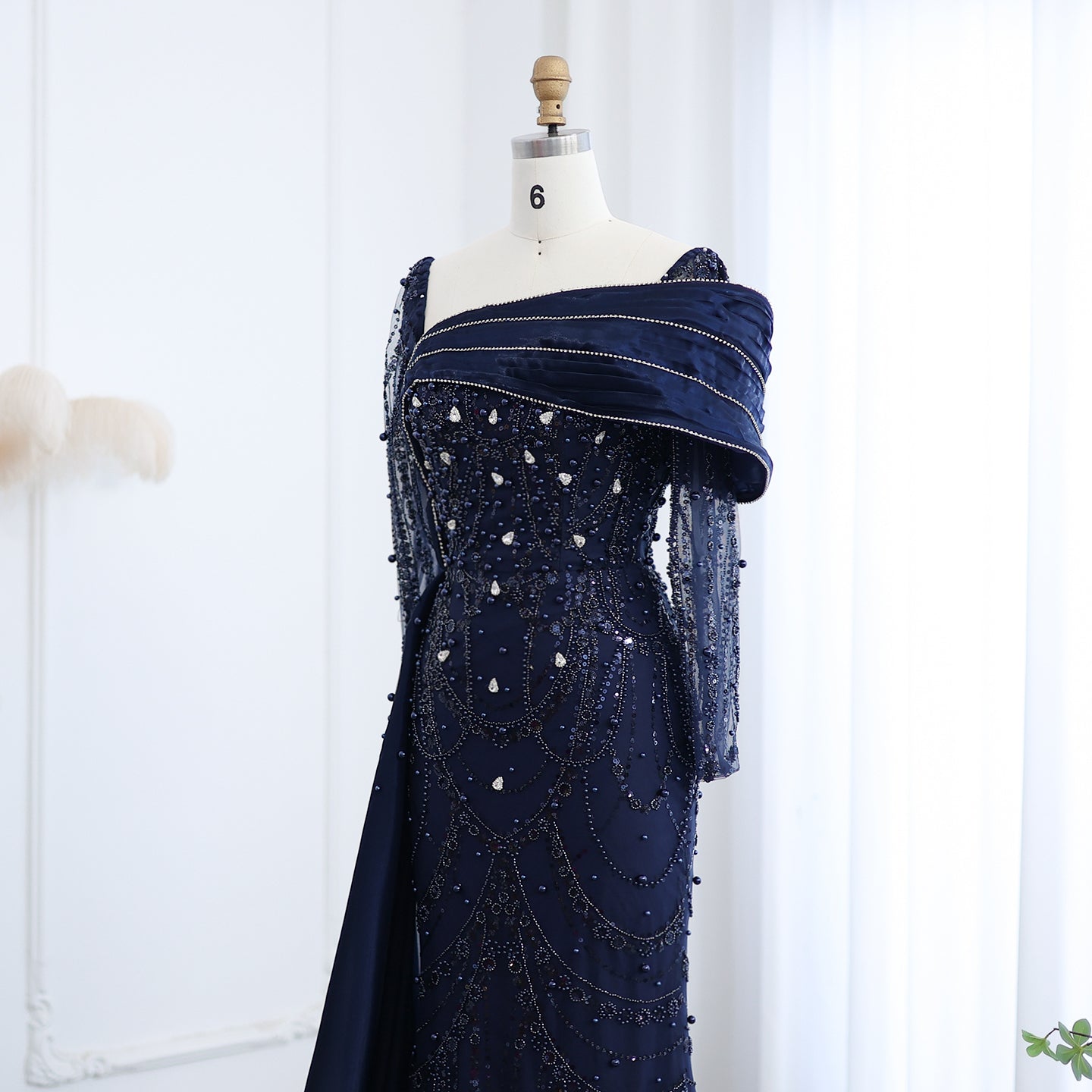 Luxury Nude Crystal Evening Dress with Overskirt SS256