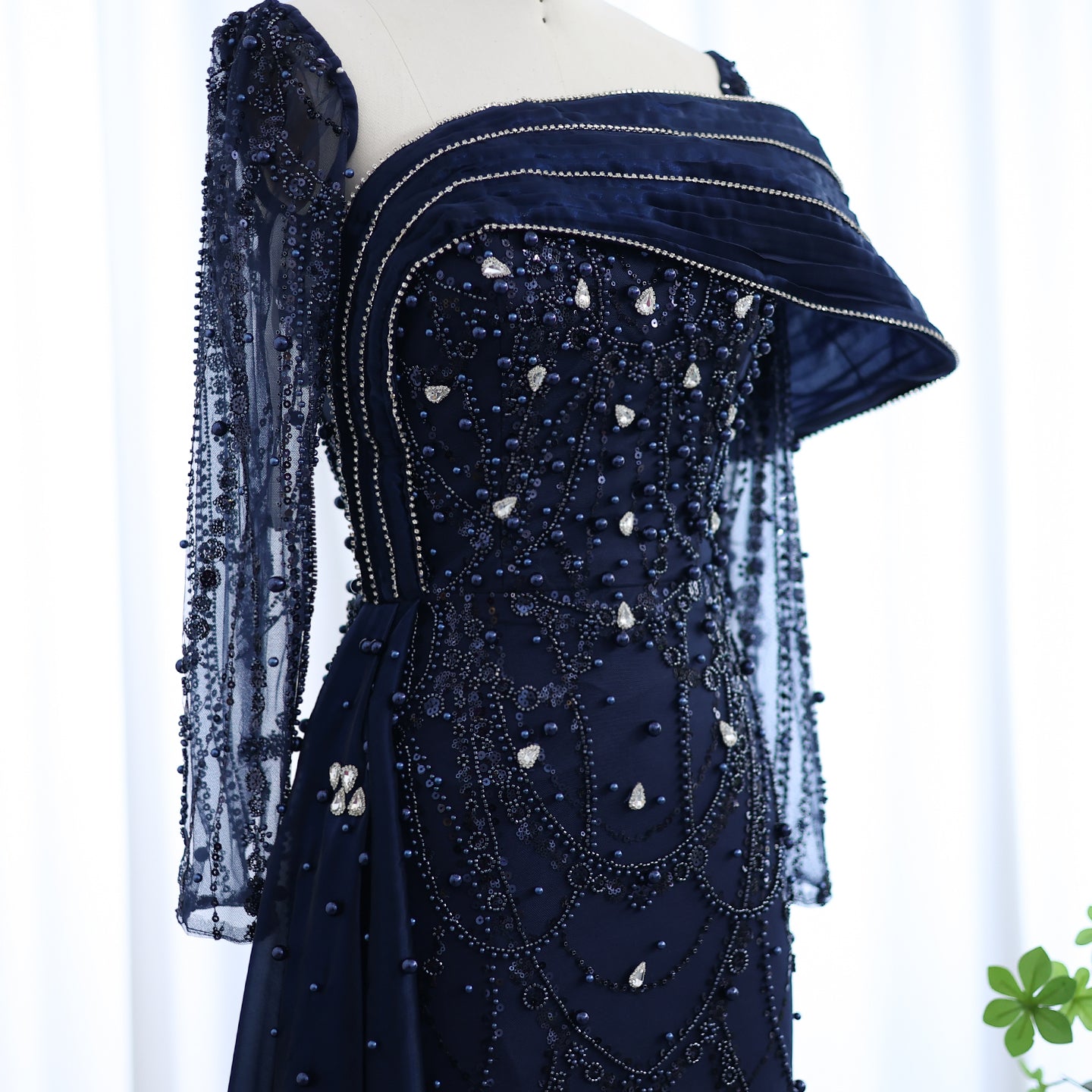 Luxury Nude Crystal Evening Dress with Overskirt SS256