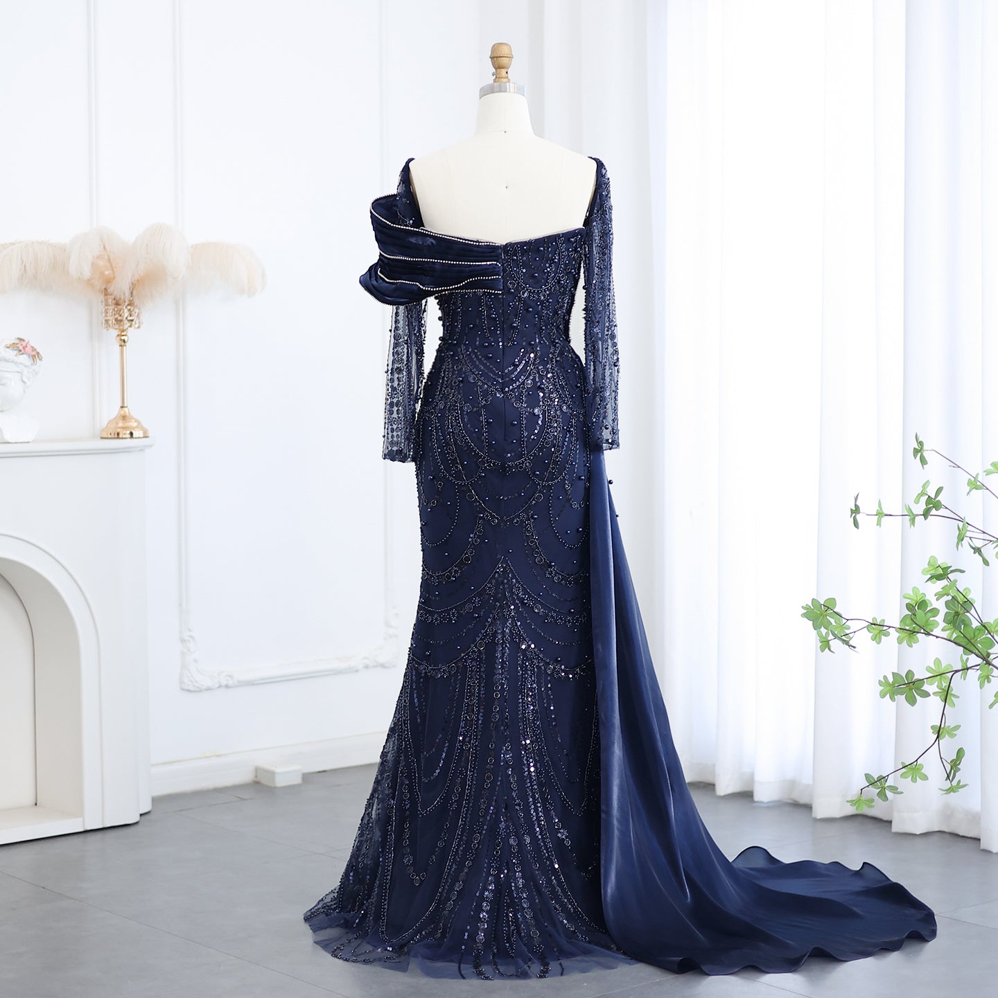 Luxury Nude Crystal Evening Dress with Overskirt SS256