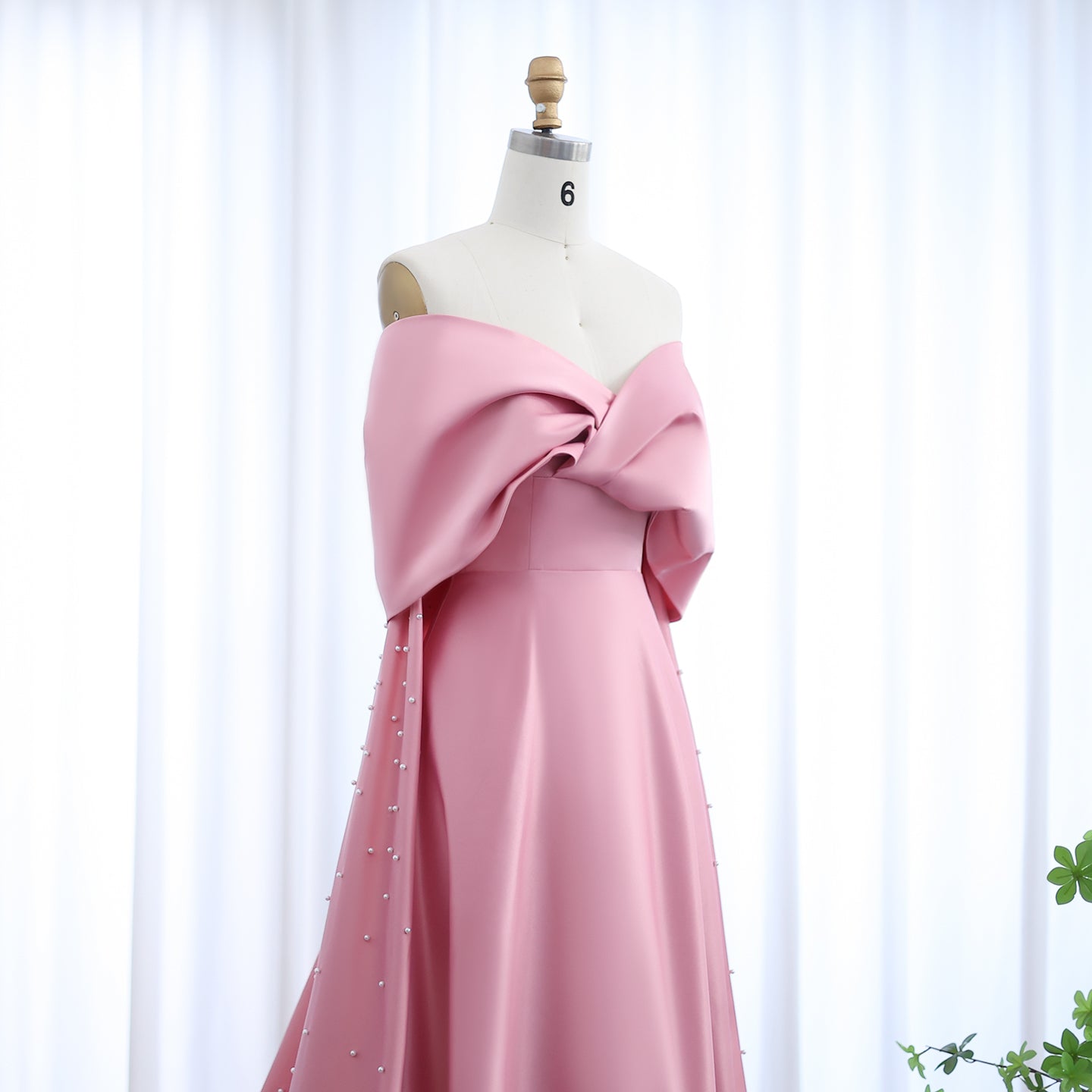 Luxury Pink Satin Off Shoulder Evening Dress SS481