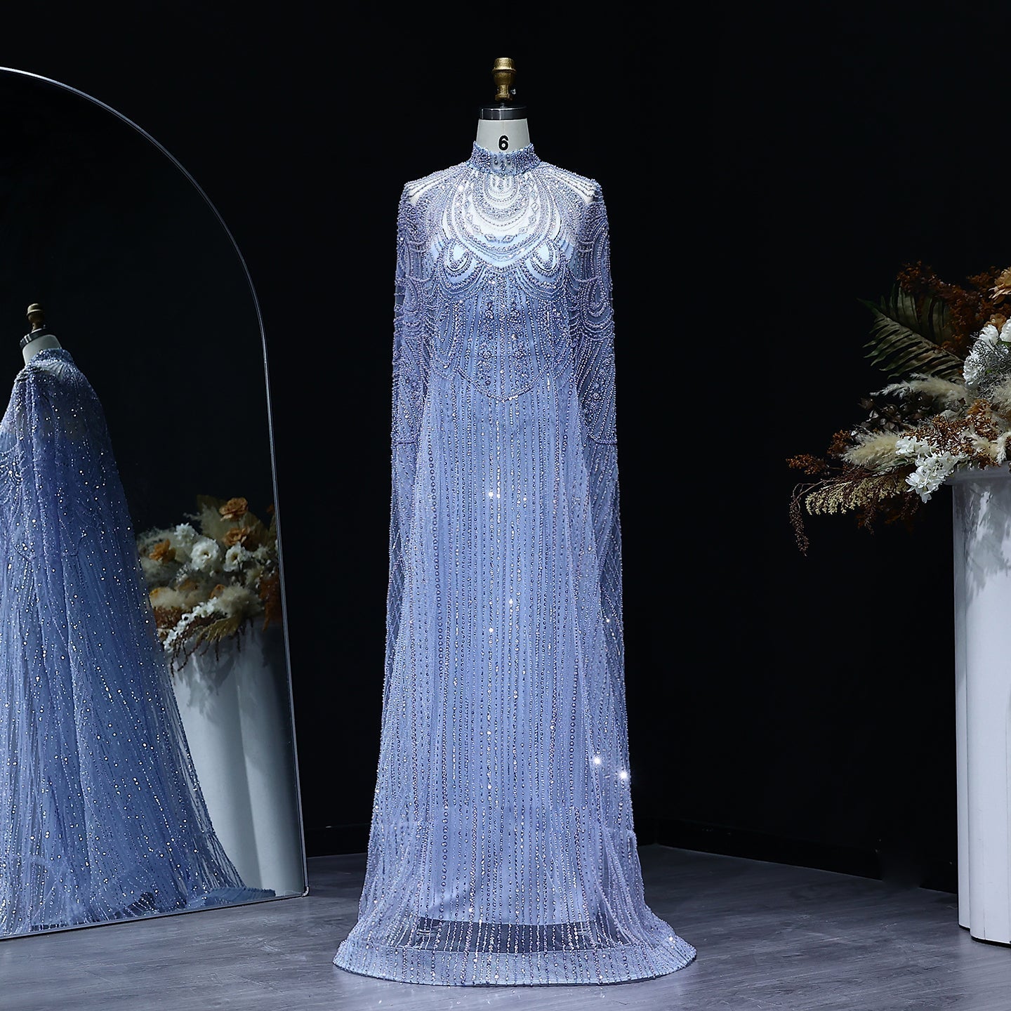 Luxury Nude Beaded High Neck 2 pieces Evening Dress SS780  Blue / US 20