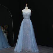 Sparkly Crystal Blue Evening Dress with Overskirt SS011  Blue / US 18