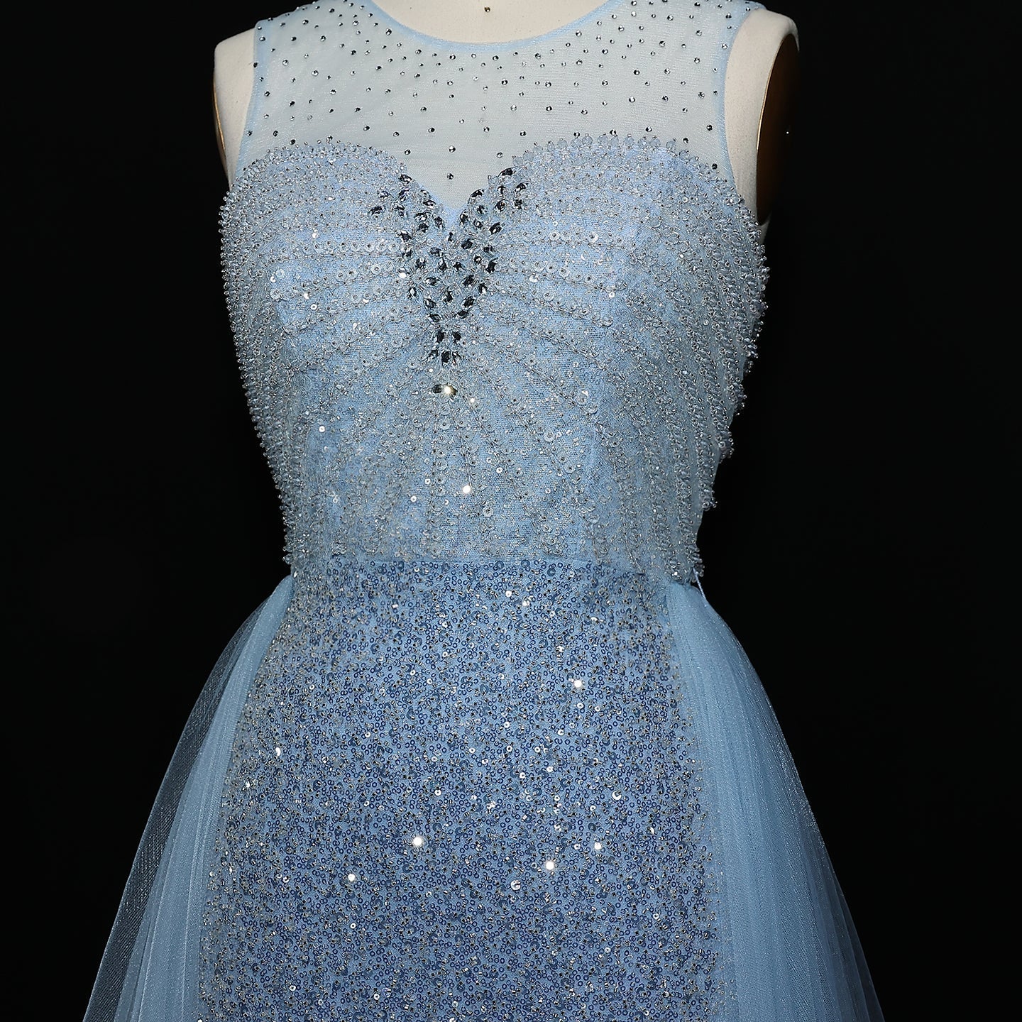 Sparkly Crystal Blue Evening Dress with Overskirt SS011