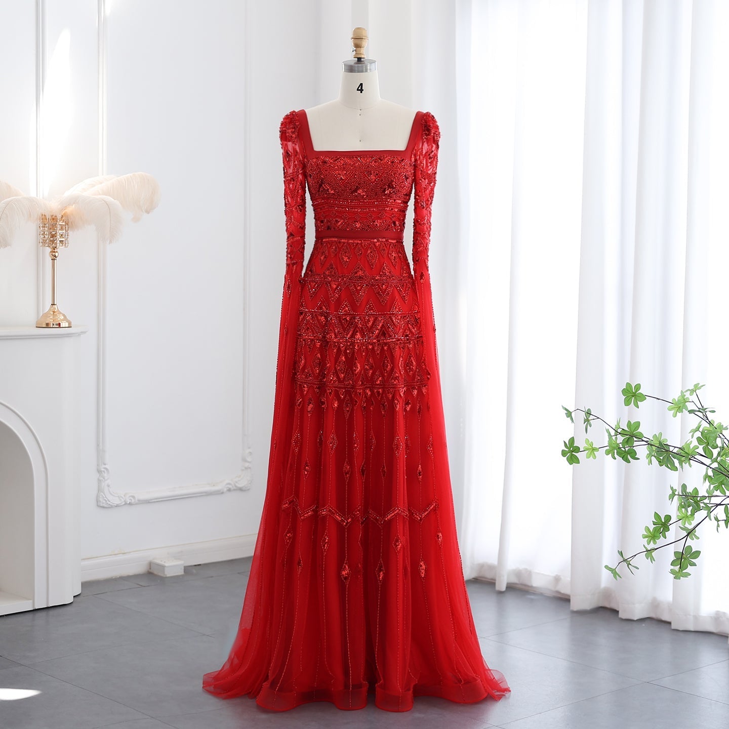 Luxury Wine Red Evening Dress with Cape Sleeves SS461  Burgundy / US 20