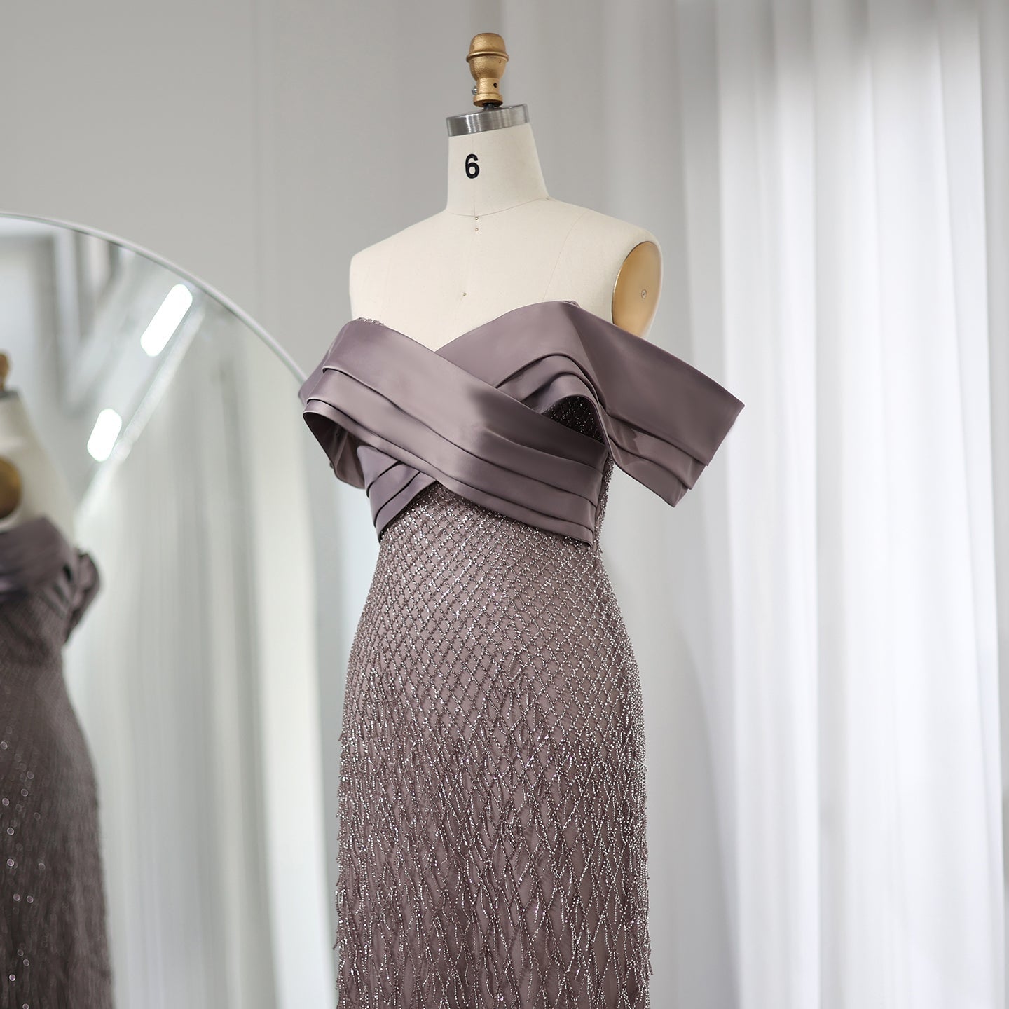 Elegant Off Shoulder Sage Green Tassel Evening Dress SS667